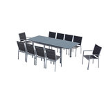 CONCEPT USINE Table de jardin extensible et 10 chaises alu-toile PVC gris AREZZO