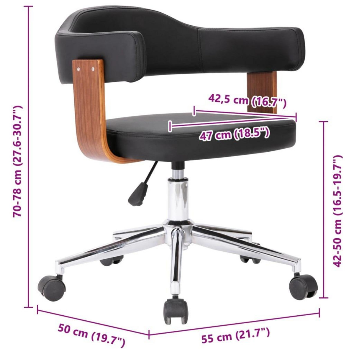 VIDAXL Chaise pivotante de bureau Noir Bois courbe et similicuir