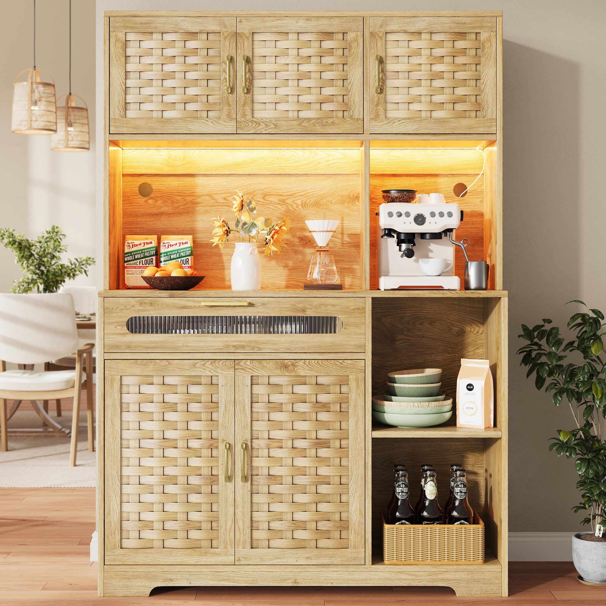Voir la diapositive 2 : MERAX Buffet de cuisine 5 portes 1 tiroir - 120 cm naturel led mdf