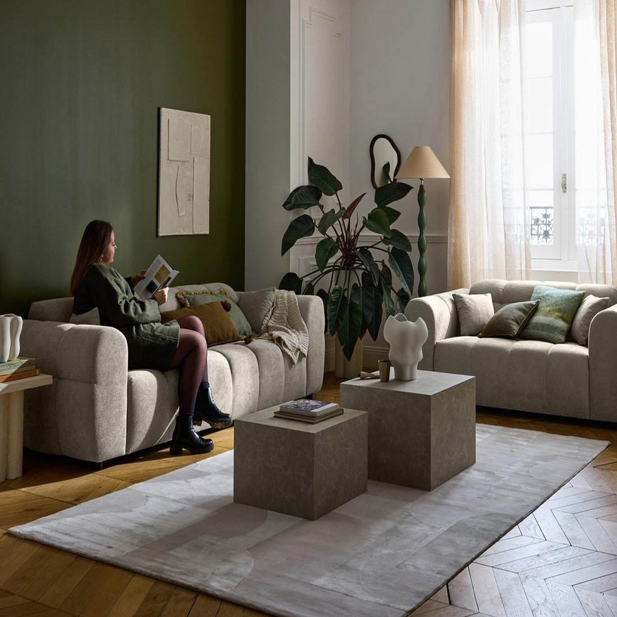 Voir la diapositive 4 : BEST MOBILIER Ray - canapé droit 3 places en tissu texturé