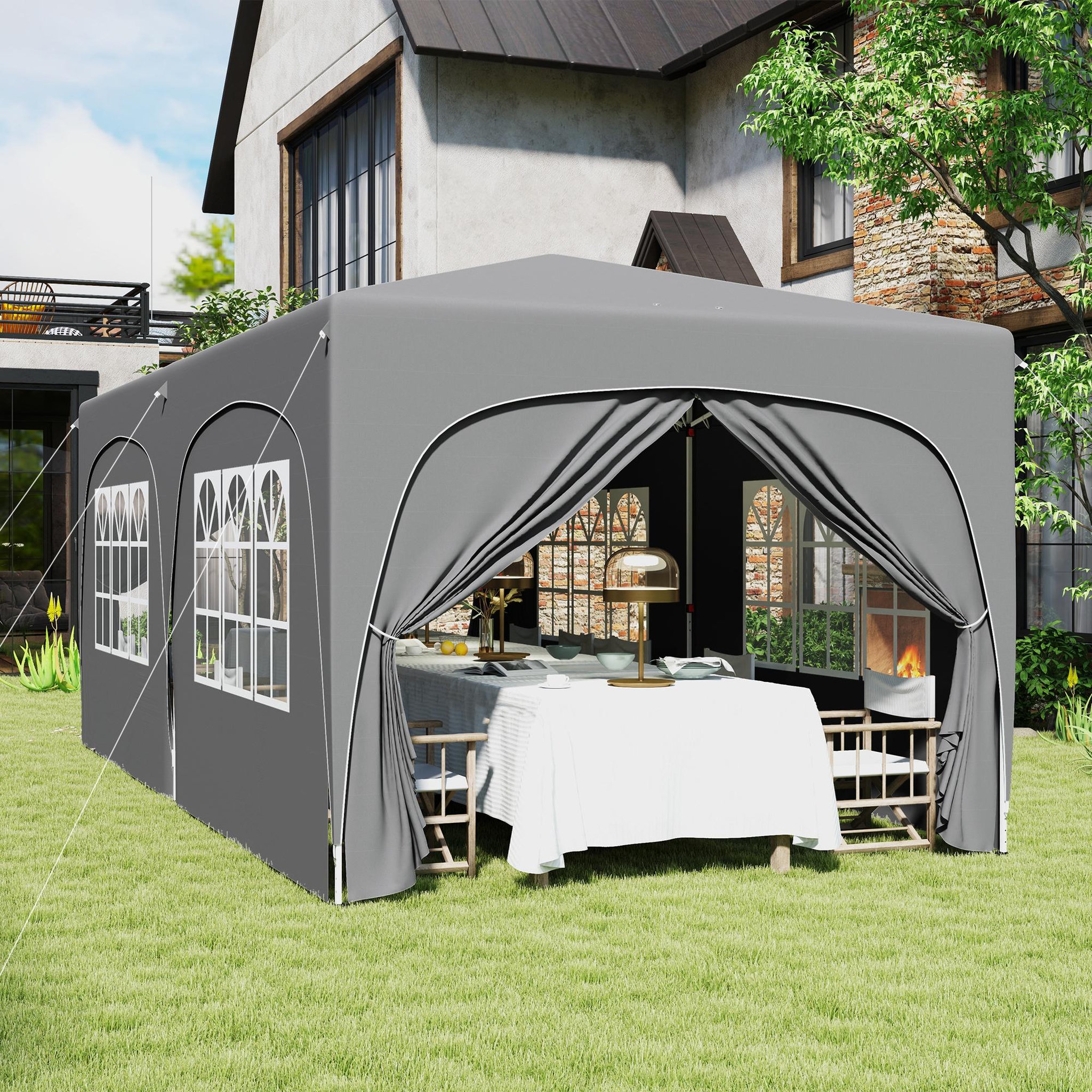 Voir la diapositive 2 : OUTSUNNY Tonnelle barnum pop up automatique 3x6 m - hauteur réglable - sac de transport, 6 sacs à lester inclus - gris