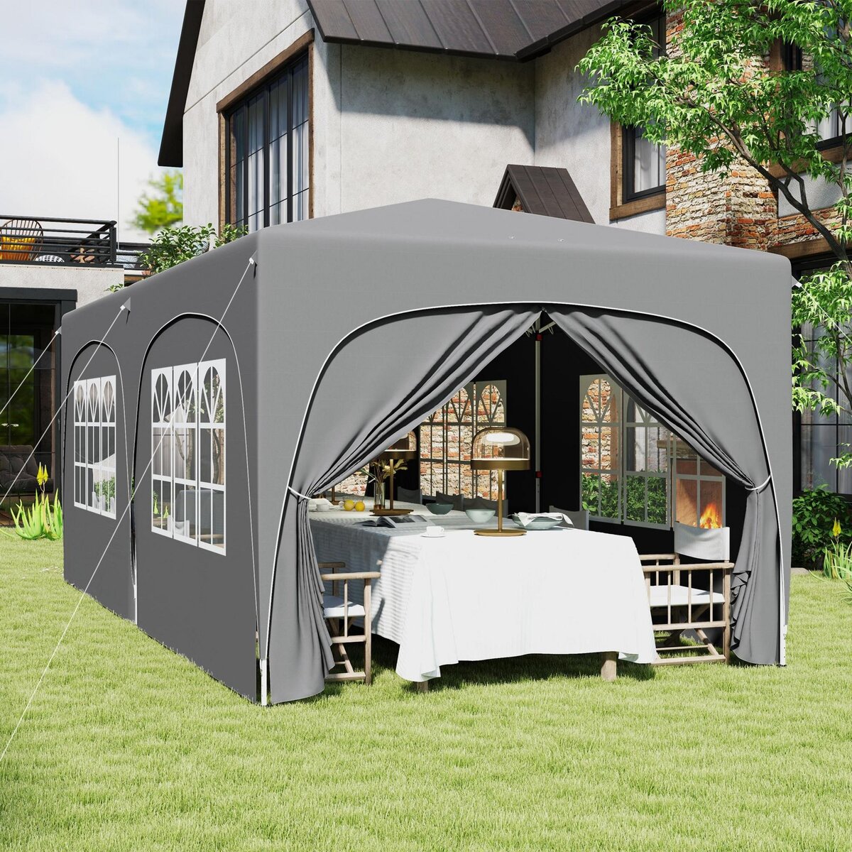 OUTSUNNY Tonnelle barnum pop up automatique 3x6 m - hauteur réglable - sac de transport, 6 sacs à lester inclus - gris