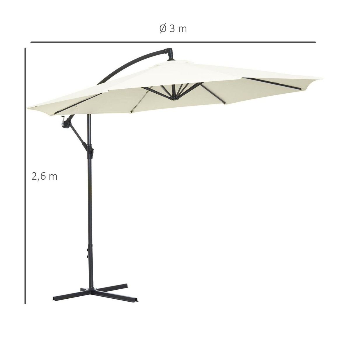 OUTSUNNY Parasol déporté octogonal inclinable rabattable diamètre 3 m parasol de jardin avec pied en croix crème