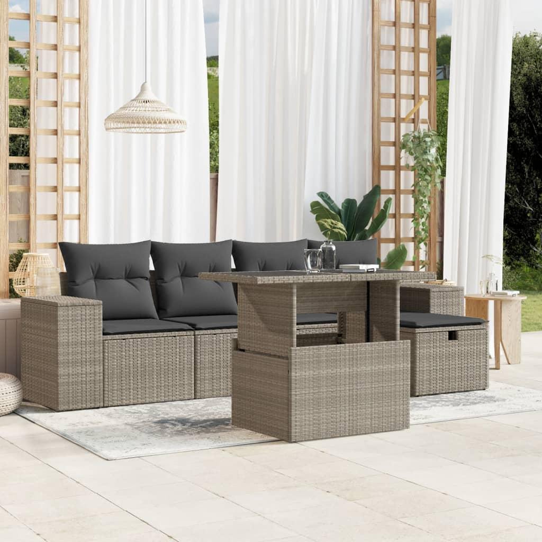 VIDAXL Salon de jardin 6 pcs avec coussins gris clair resine tressee