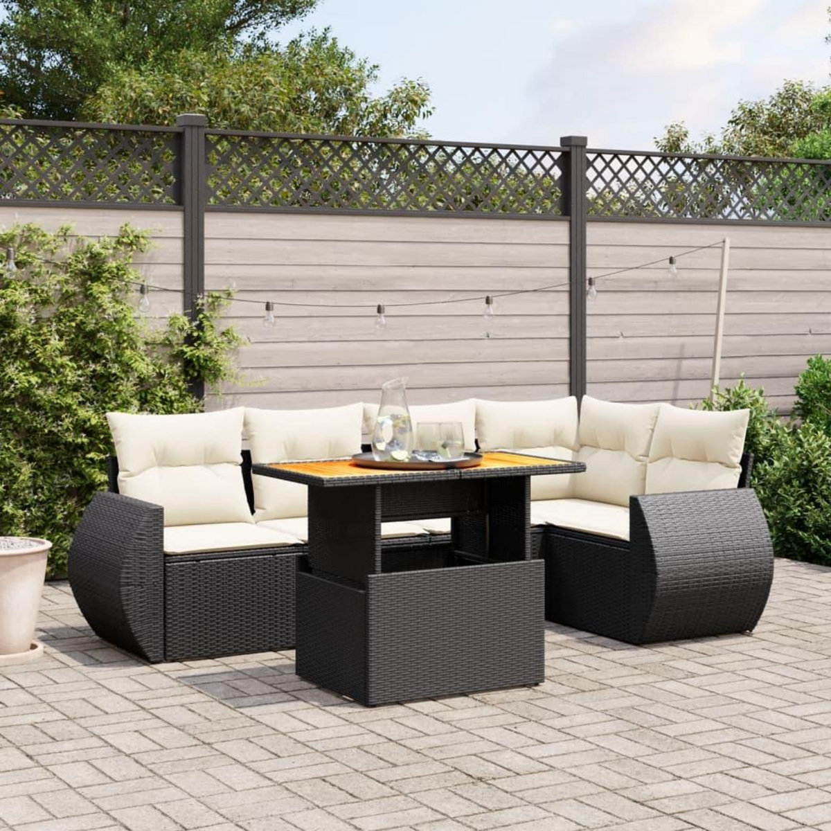 VIDAXL Salon de jardin 6 pcs avec coussins noir resine tressee