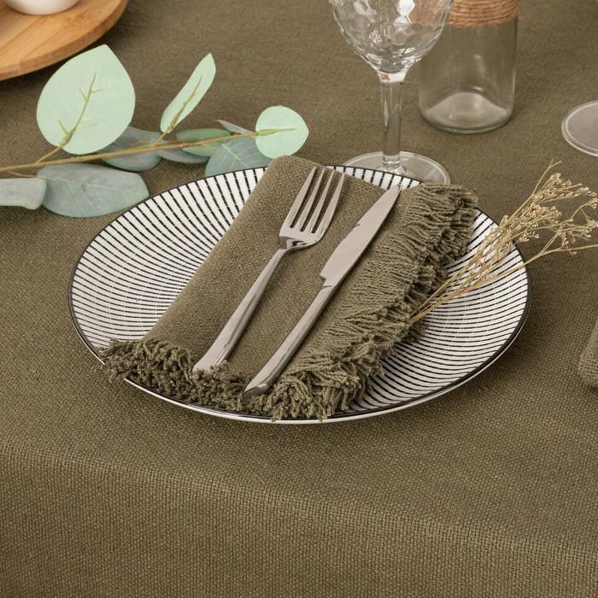 Voir la diapositive 2 : ATMOSPHERA Lot de 2 Serviettes de Table  Maha  40x40cm Vert Kaki
