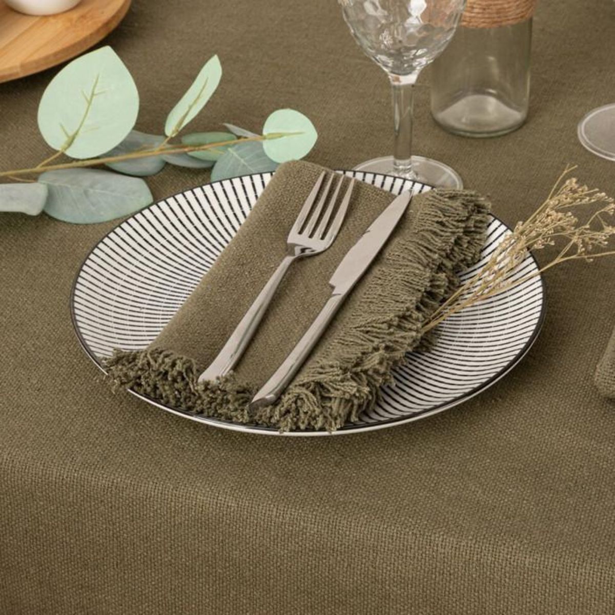 ATMOSPHERA Lot de 2 Serviettes de Table  Maha  40x40cm Vert Kaki