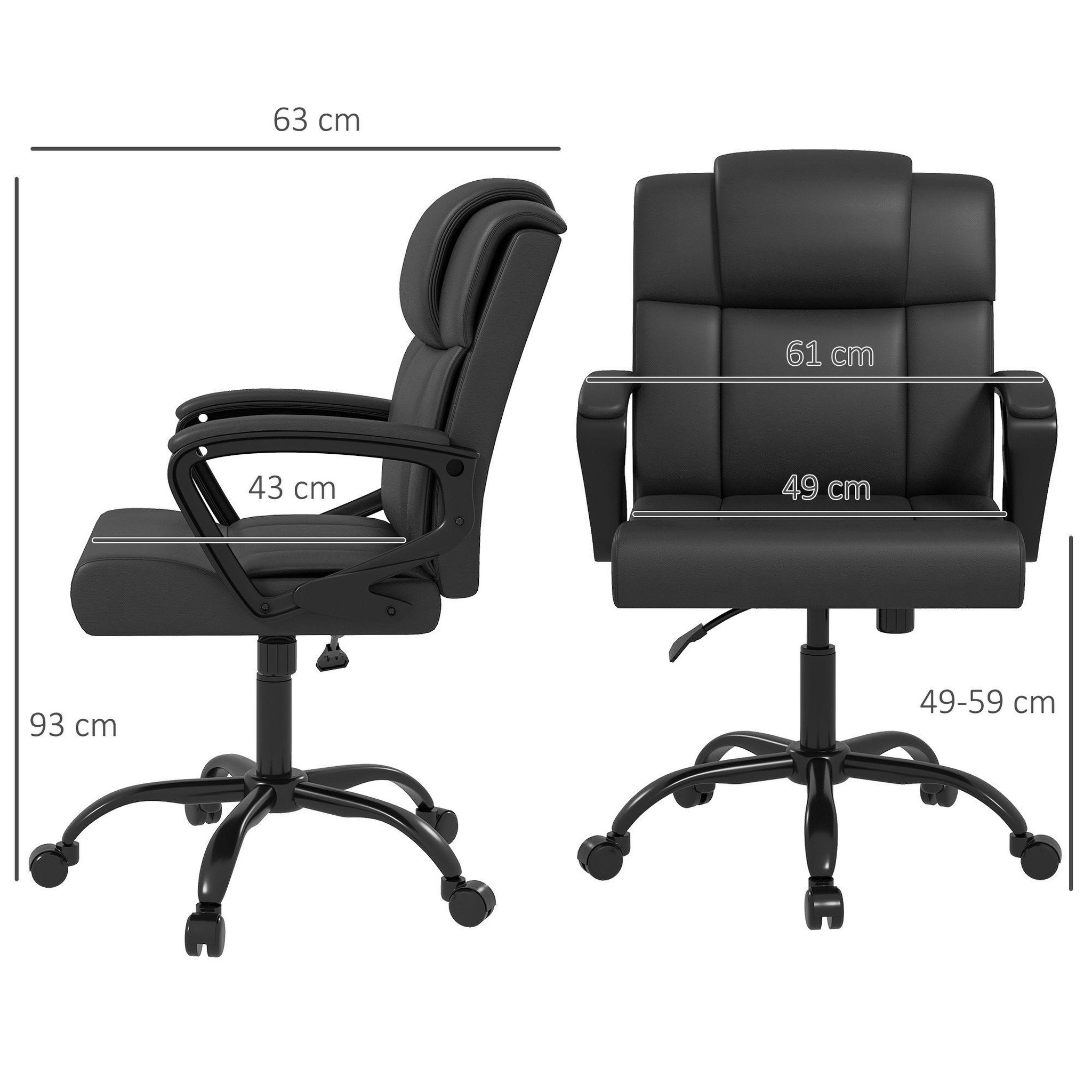 Voir la diapositive 3 : VINSETTO Chaise de bureau ergonomique - hauteur réglable, pivotante 360° - accoudoirs rembourrés - acier synthétique noir