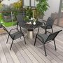 Voir la diapositive 2 : OUTSUNNY Lot de 4 chaises de jardin empilables - accoudoirs - design - acier époxy noir résine tressée grise