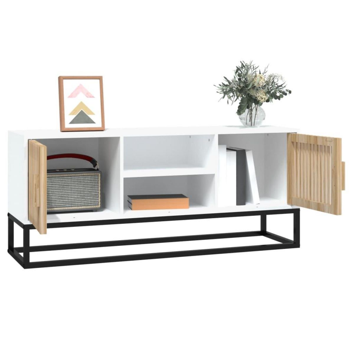 VIDAXL Meuble TV blanc 105x30x45 cm bois d'ingenierie et fer