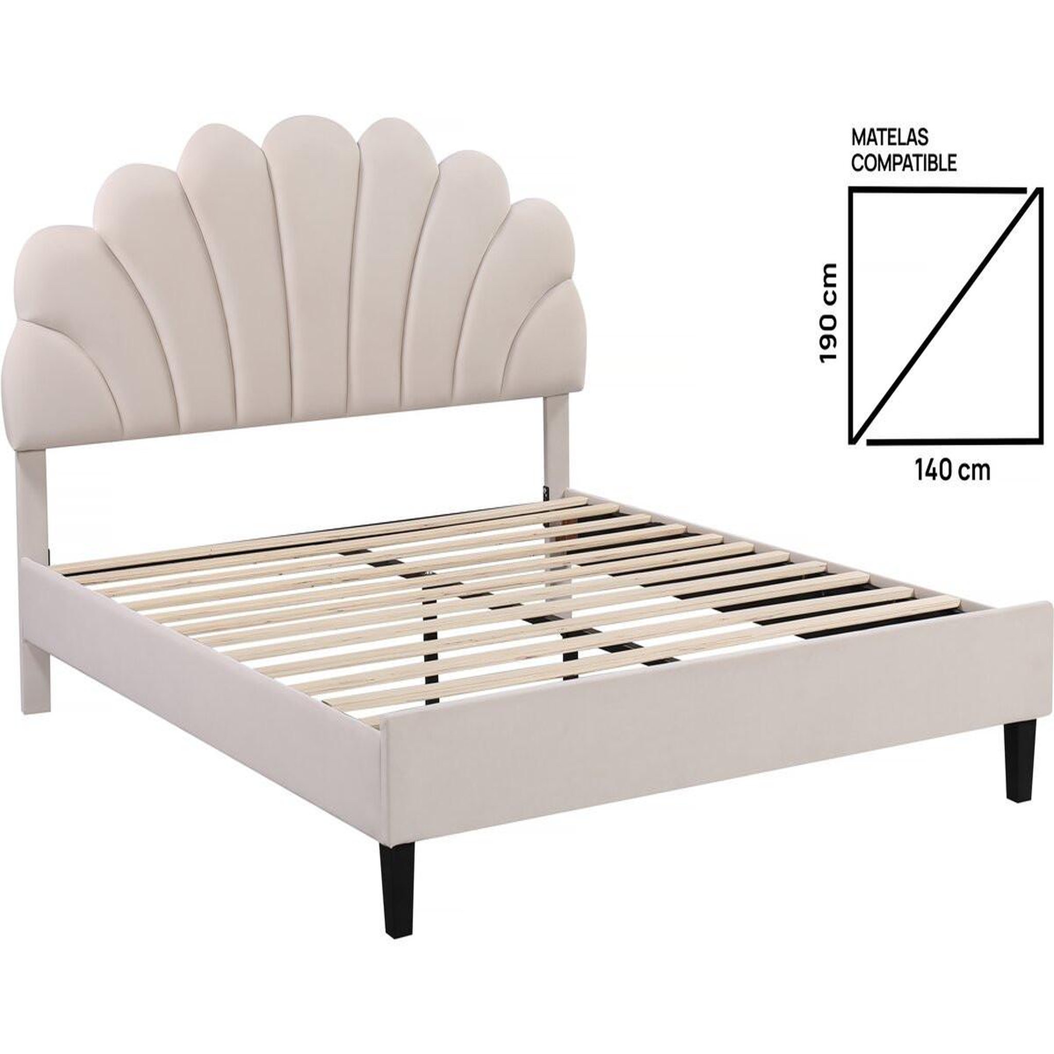 Voir la diapositive 3 : Habitat et Jardin Lit coquillage en velours  manon  - beige - 140 x 190 cm