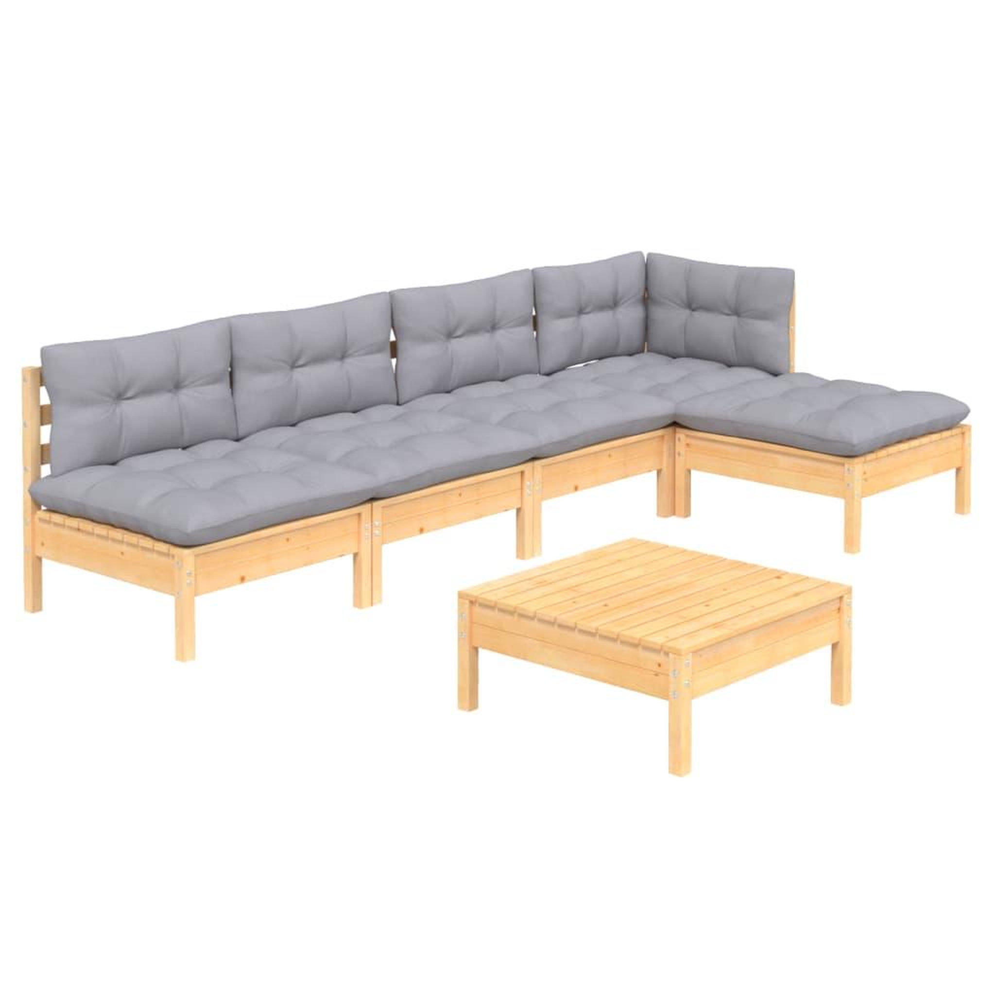 Voir la diapositive 3 : VIDAXL Salon de jardin 6 pcs avec coussins gris bois de pin