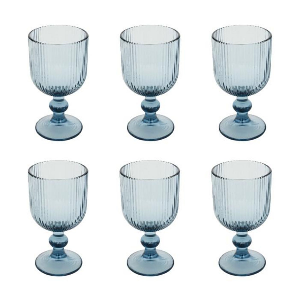 SECRET DE GOURMET Lot de 6 Verres à Vin Strie  Ema  25cl Bleu