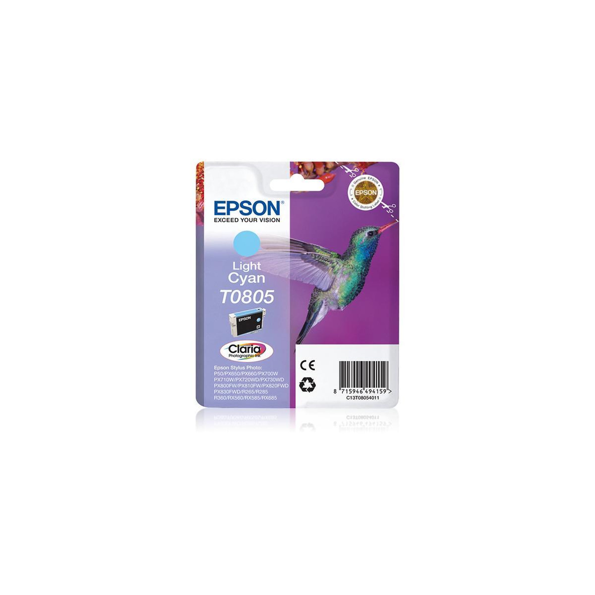 Voir la diapositive 2 : Epson Cartouche d'encre originale t0805 cyan clair série colibri - c13t08054010