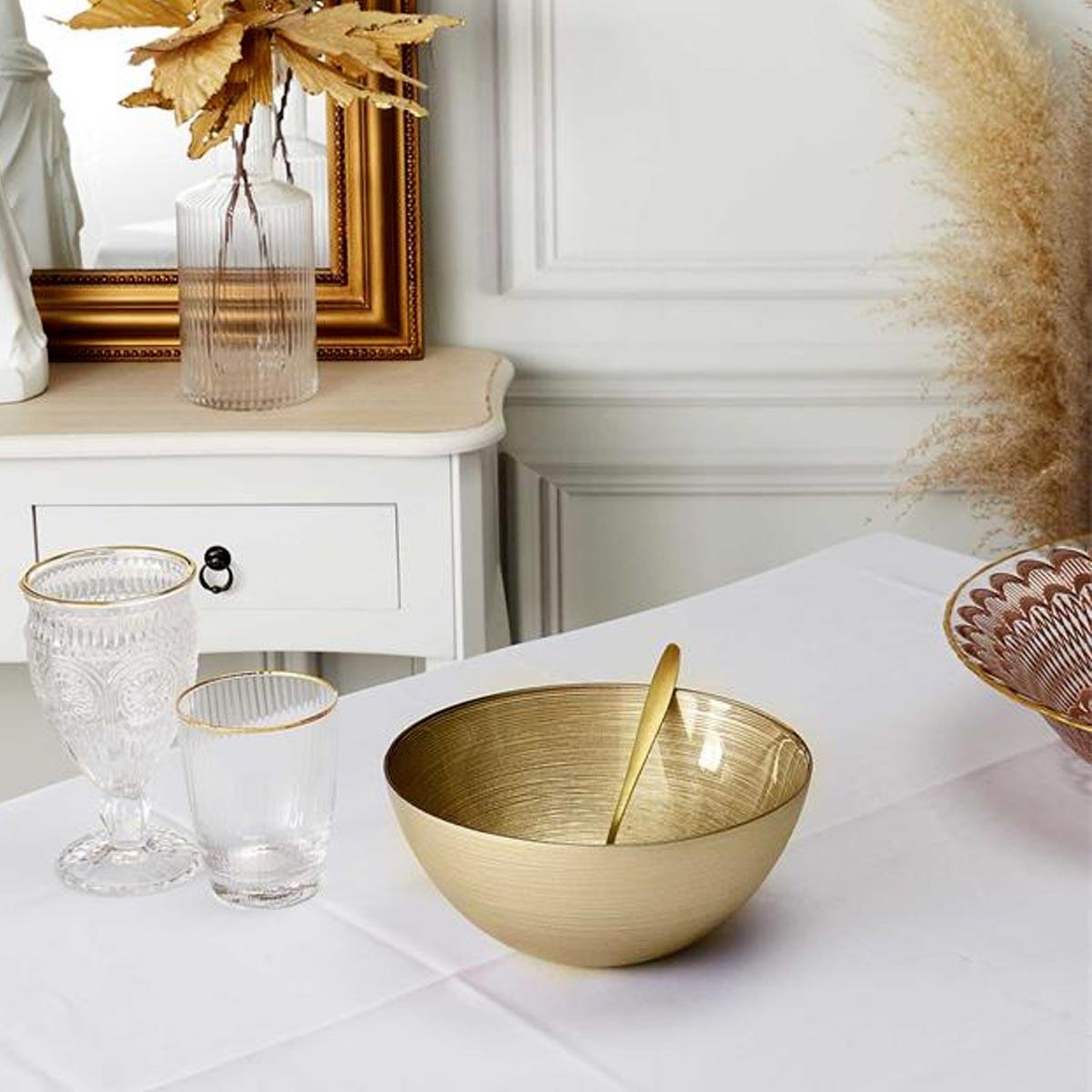 Voir la diapositive 2 : The Home Deco Factory Saladier de cuisine en verre  royal  28cm or