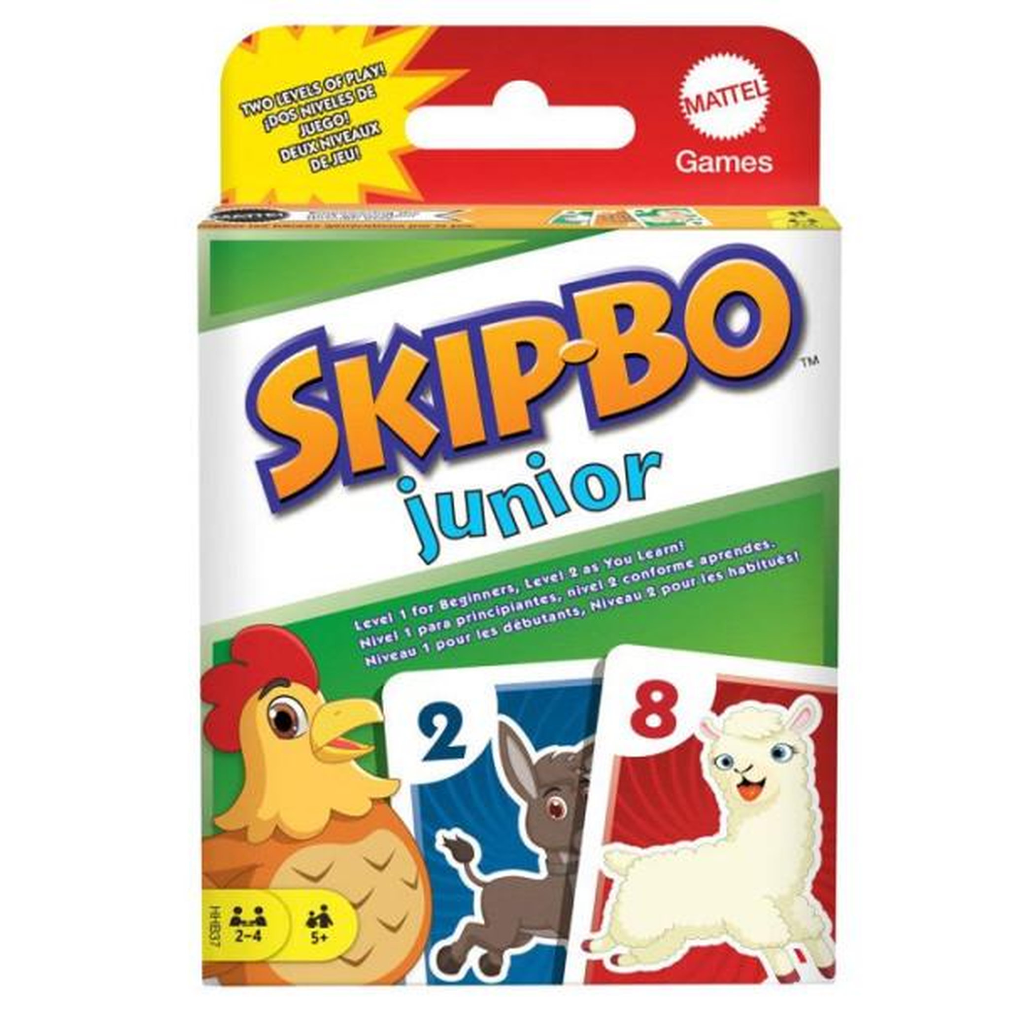 MATTEL Skip-Bo Junior - Jeu de cartes - Mattel Games - 2 niveaux de jeu, 112 cartes - Dès 5 ans