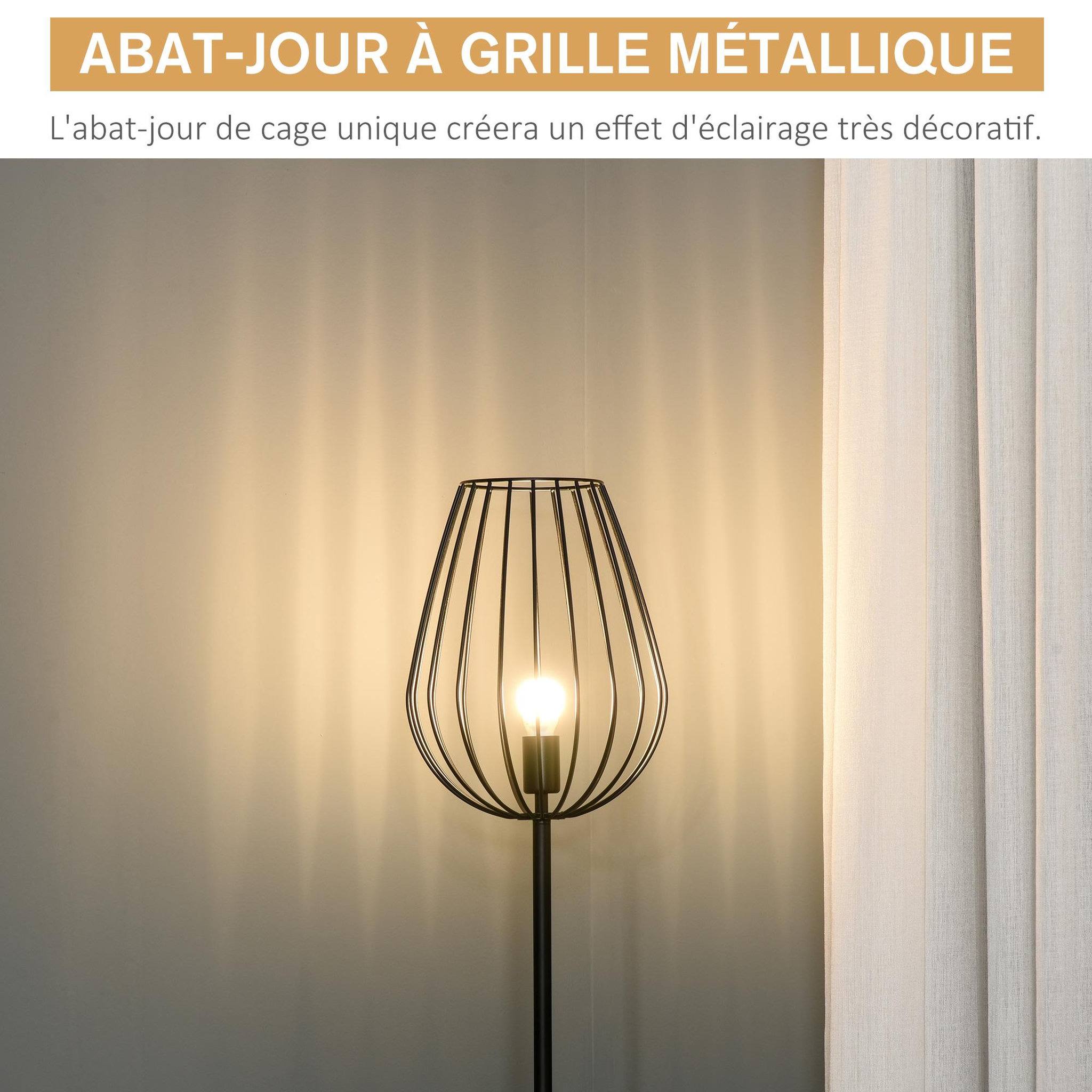 Voir la diapositive 6 : HOMCOM Lampadaire design industriel metal filaire ampoule E27 40 W max. 27,5 x 27,5 x 159 cm noir