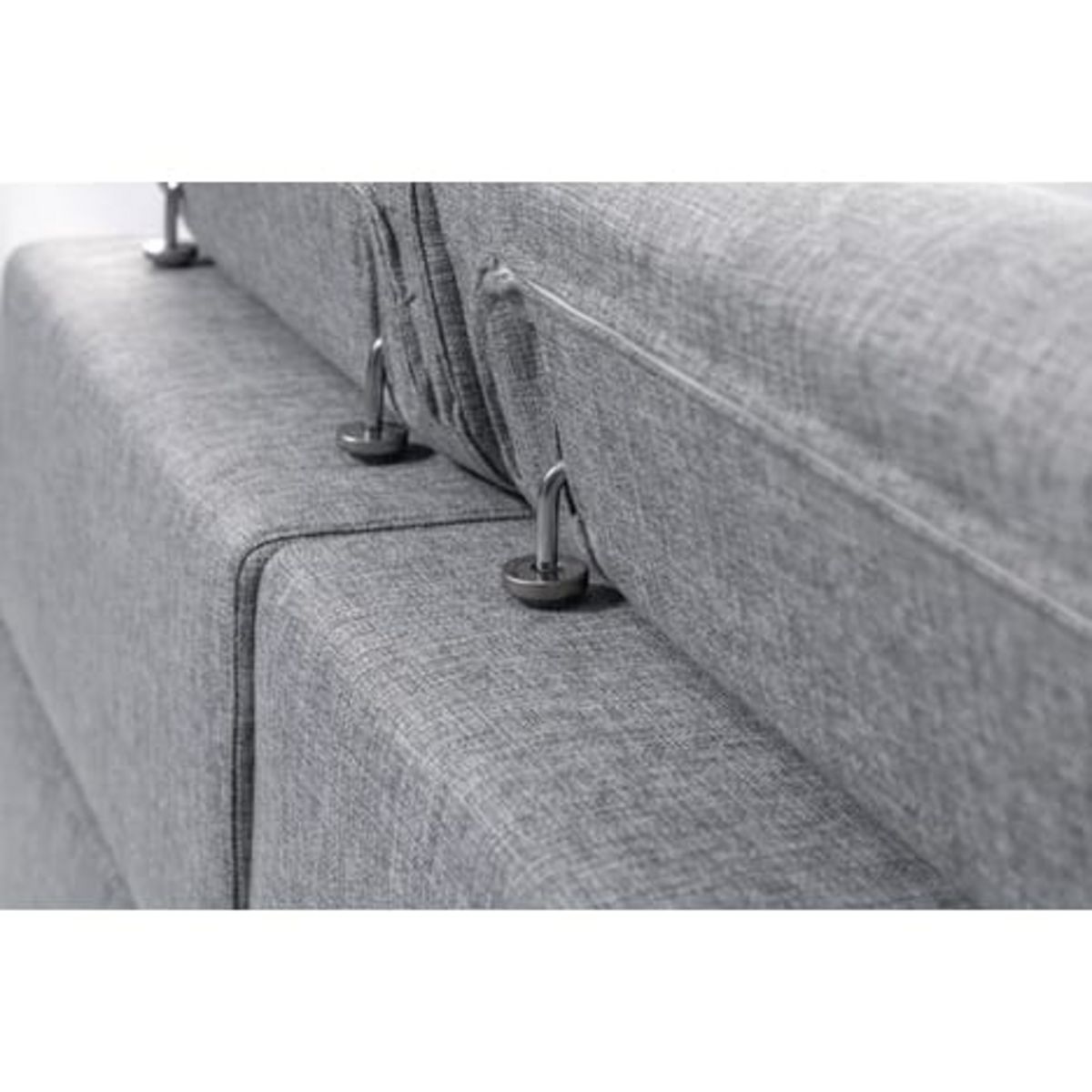 Canapé d'angle gauche convertible, PARMA, 5 à 6 places, rangement étagère, coffre de stockage, tissu gris clair