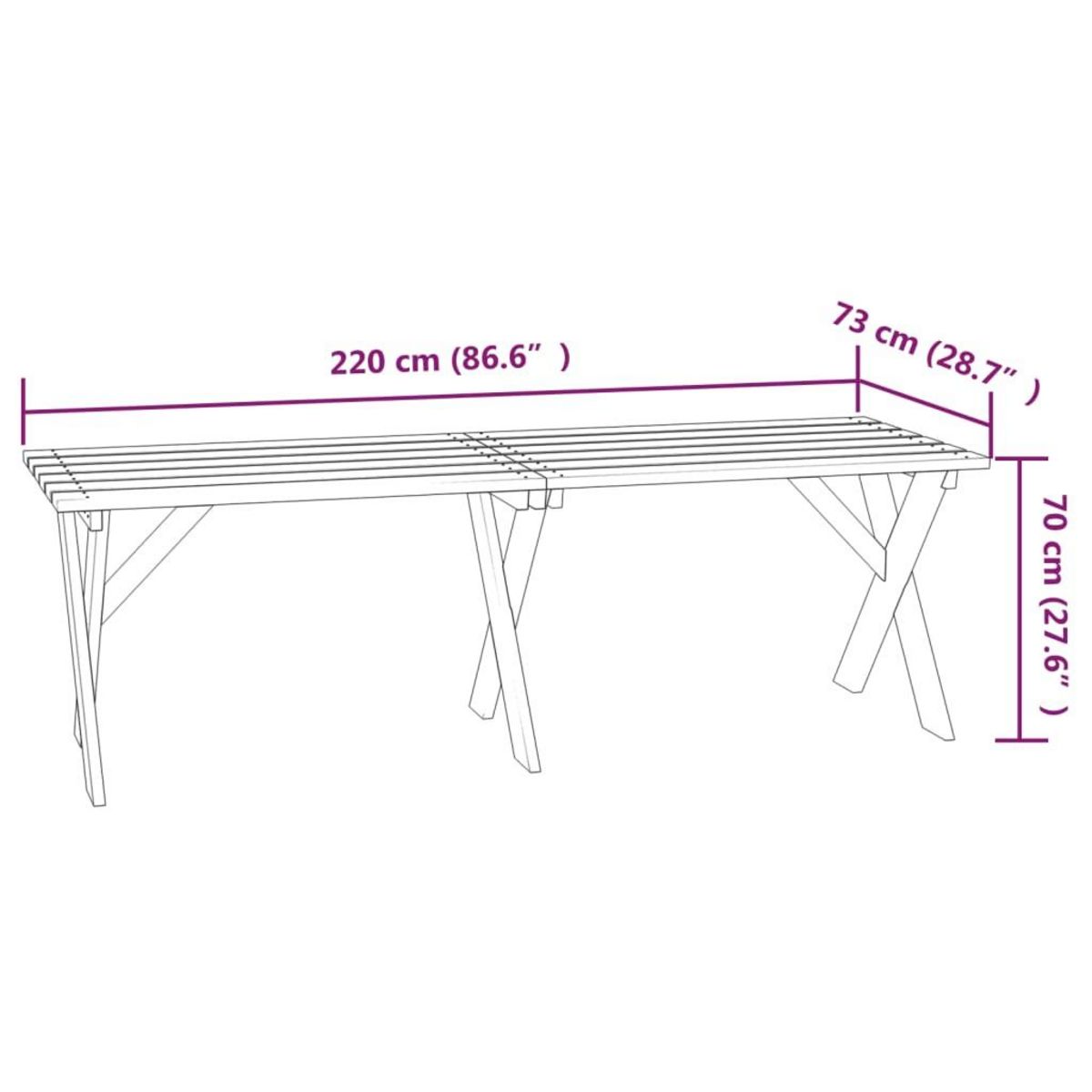 VIDAXL Table de jardin 220x73x70 cm Bois de pin impregne