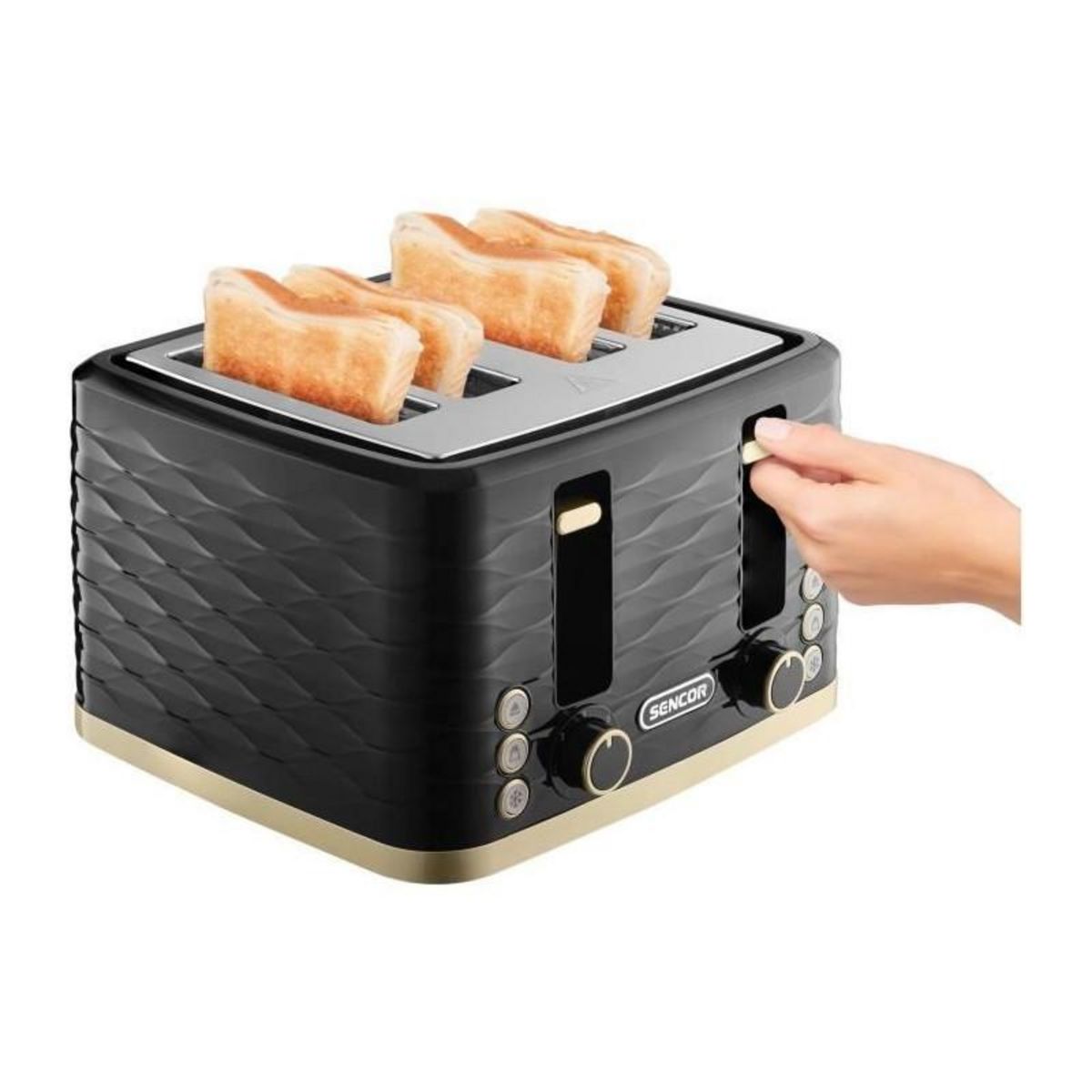 SENCO Grille-pain - SENCOR - STS 7551BK - 1600 W - 4 fentes - Noir / or