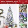 Voir la diapositive 5 : HOMCOM Sapin de Noël artificiel enneigé lumineux LED x 250 multicolore Ø 112 x 210H cm 829 branches vert blanc