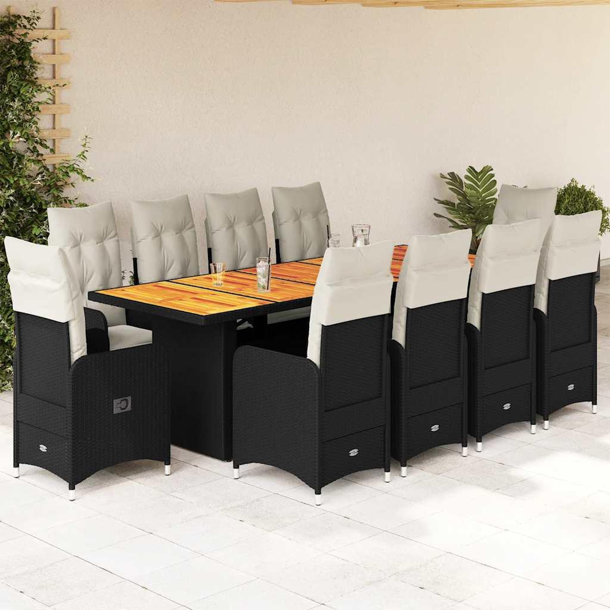 VIDAXL Ensemble de bistro de jardin 11 pcs coussins noir poly rotin