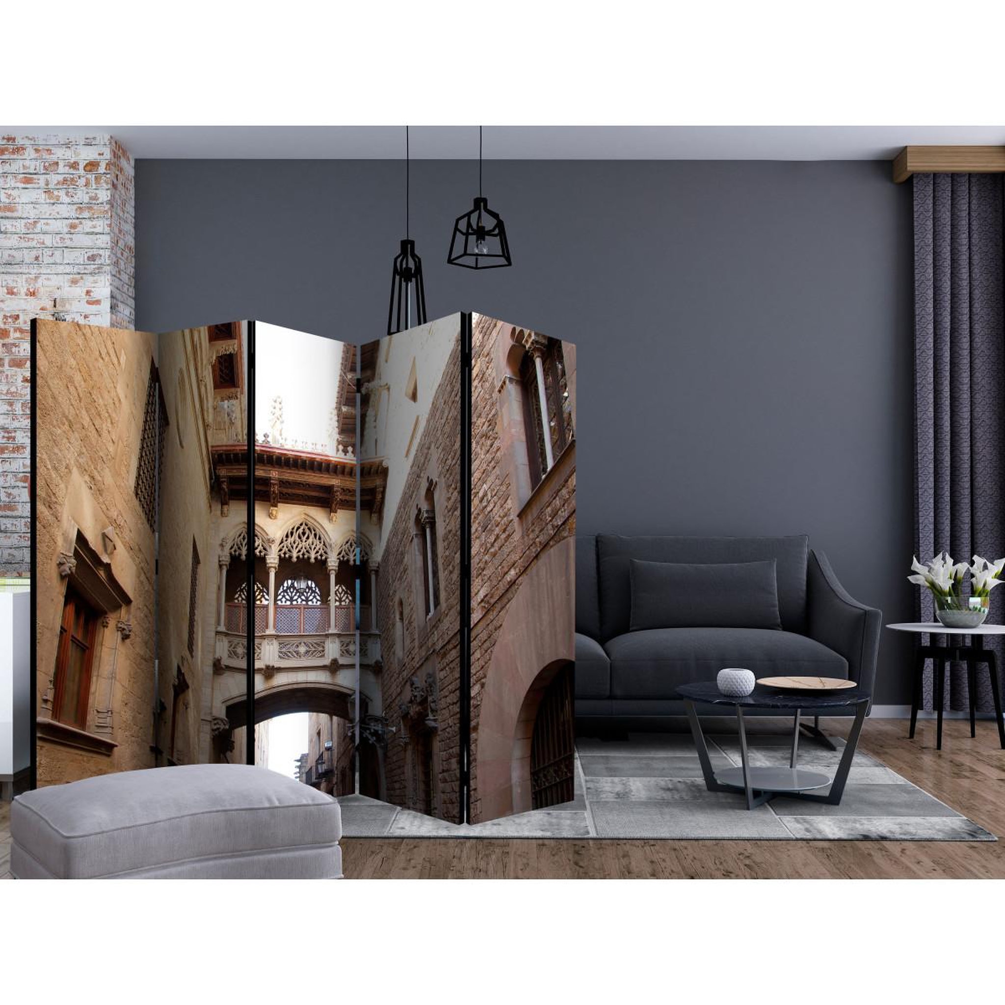 Voir la diapositive 2 : Paris Prix Paravent 5 volets  barcelona palau generalitat in gothic barrio  172x225cm