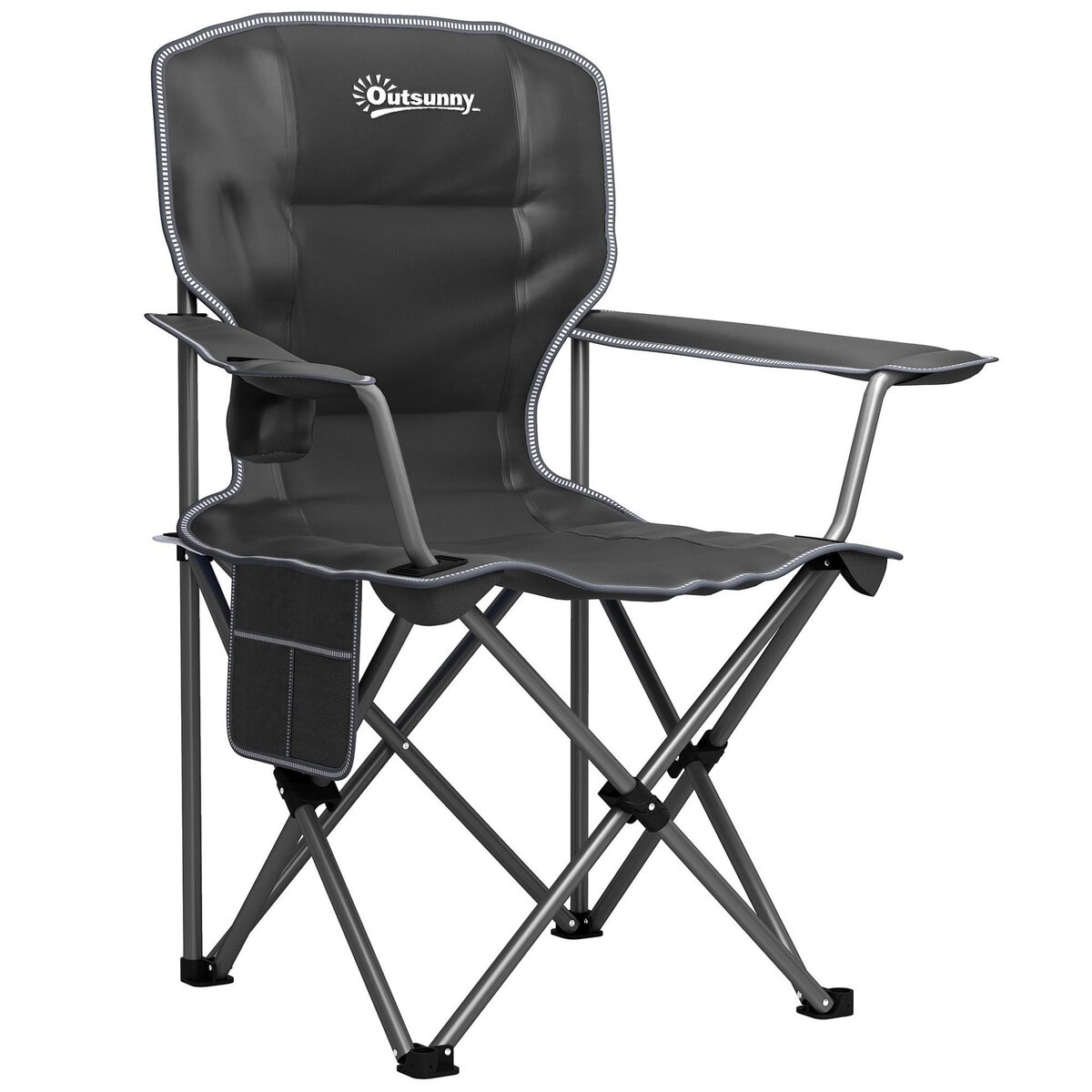 OUTSUNNY Chaise de camping pliante rembourrée - porte-gobelets, poches latérales rangement - sac transport inclus - noir