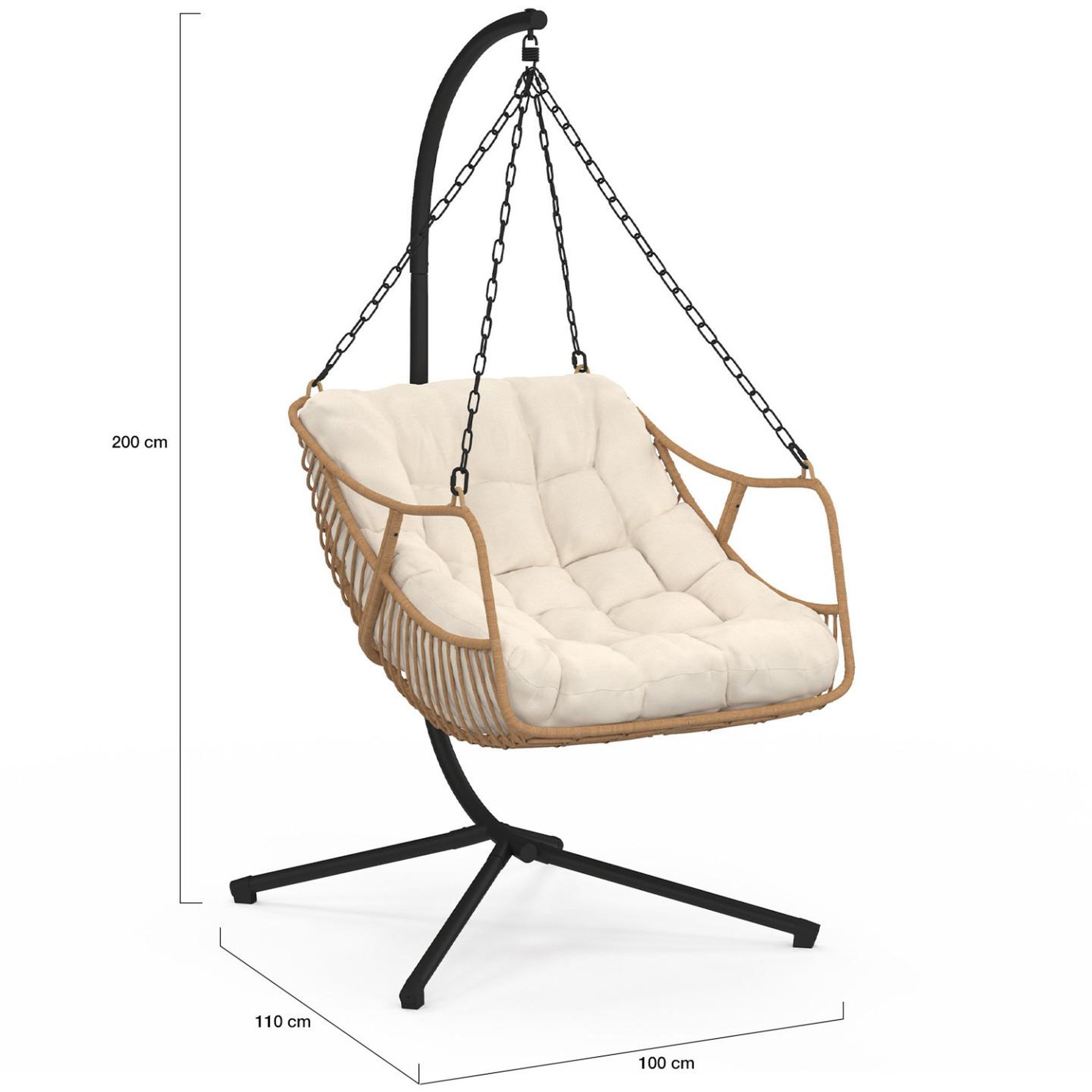 Voir la diapositive 4 : ID MARKET Fauteuil suspendu relax loa ajouré effet rotin avec coussin écru