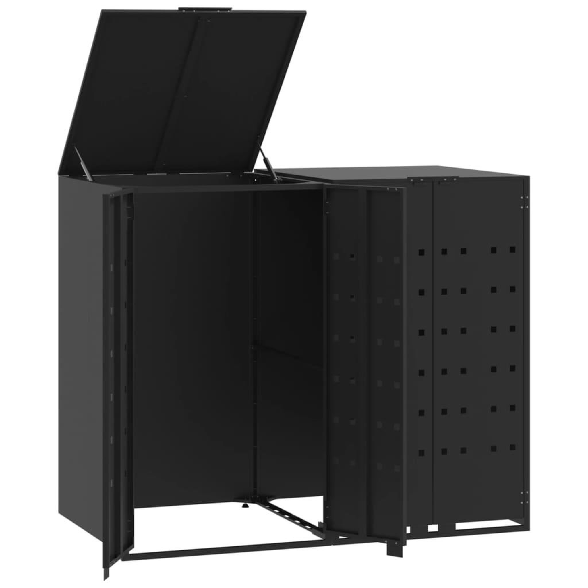 Voir la diapositive 2 : VIDAXL Rangement a roulettes pour poubelles pour 2 bacs noir acier