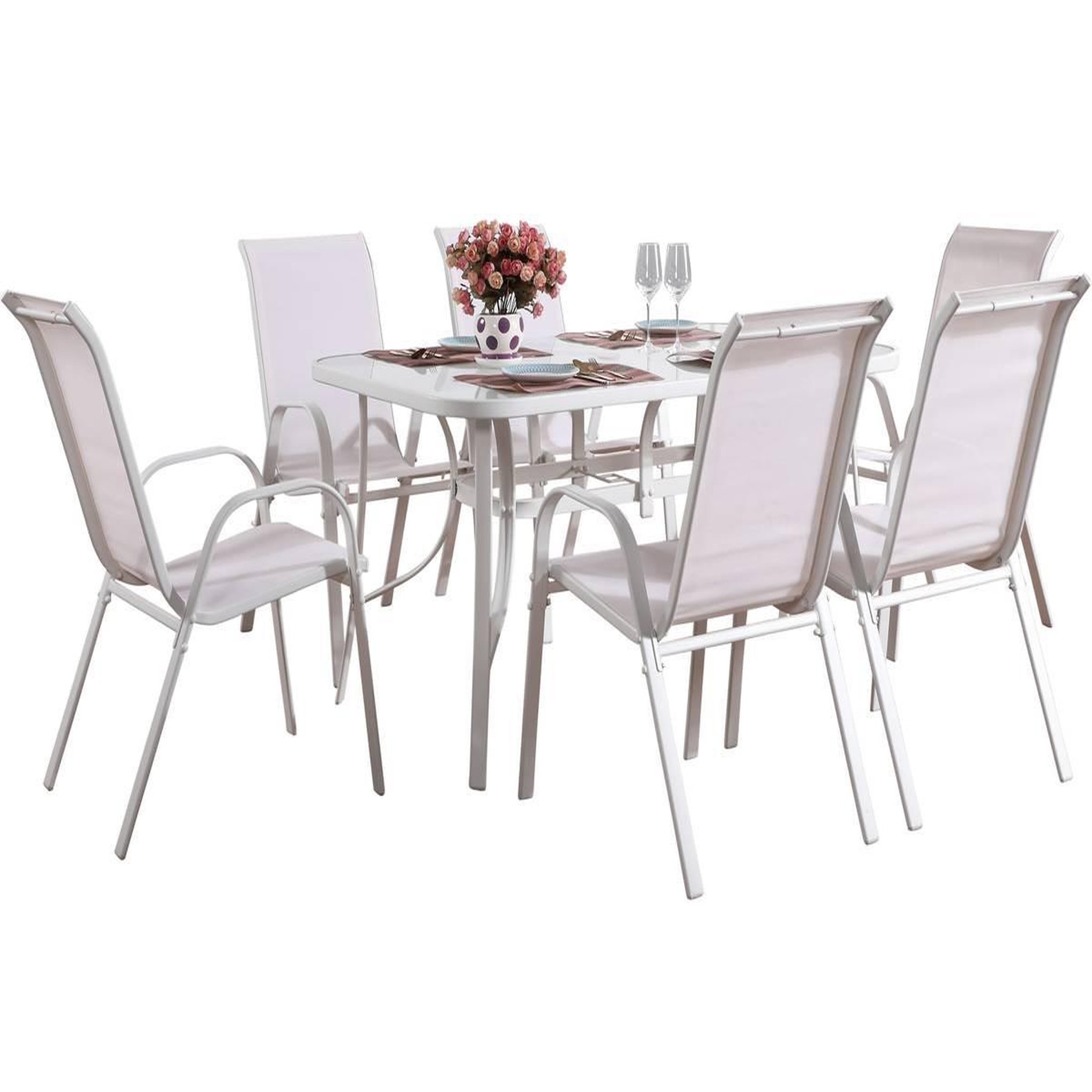 Habitat et Jardin Table et chaises de jardin en textilène  cordoba  - phoenix - 6 places - ecru