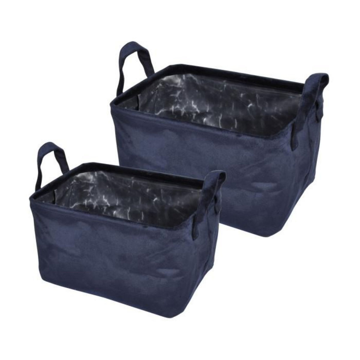 Paris Prix Lot de 2 Panières Rectangles  Velvet  32cm Bleu Foncé