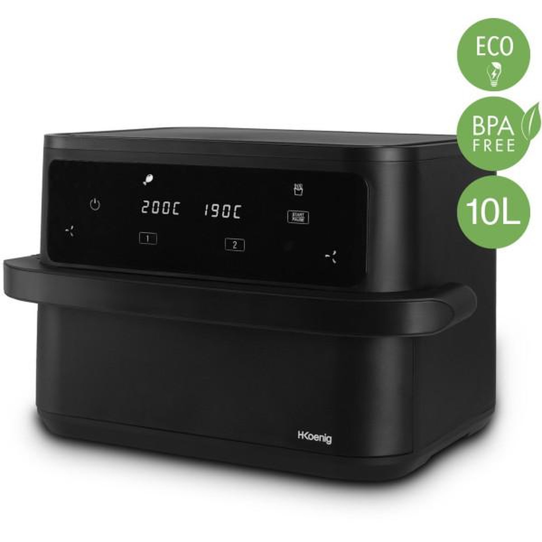 Voir la diapositive 2 : HKOENIG Friteuse Electrique  sans huile HKoeNIG - FRY960 - Capacité 10L convertible 2 x 5L - 8 programmes de cuisson - 2400W