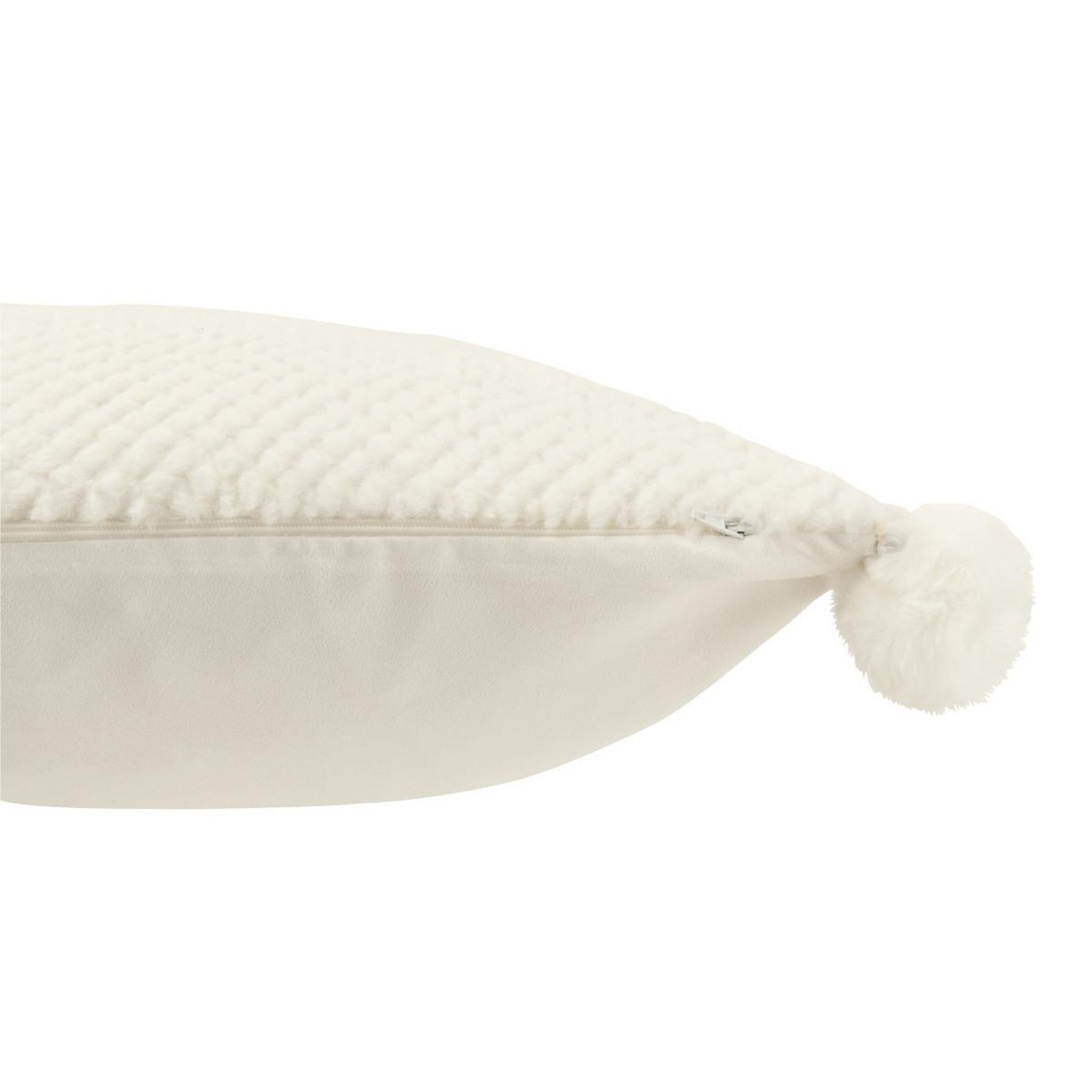 Voir la diapositive 3 : J-LINE Coussin déco à pompons  ulysse  45x45cm blanc