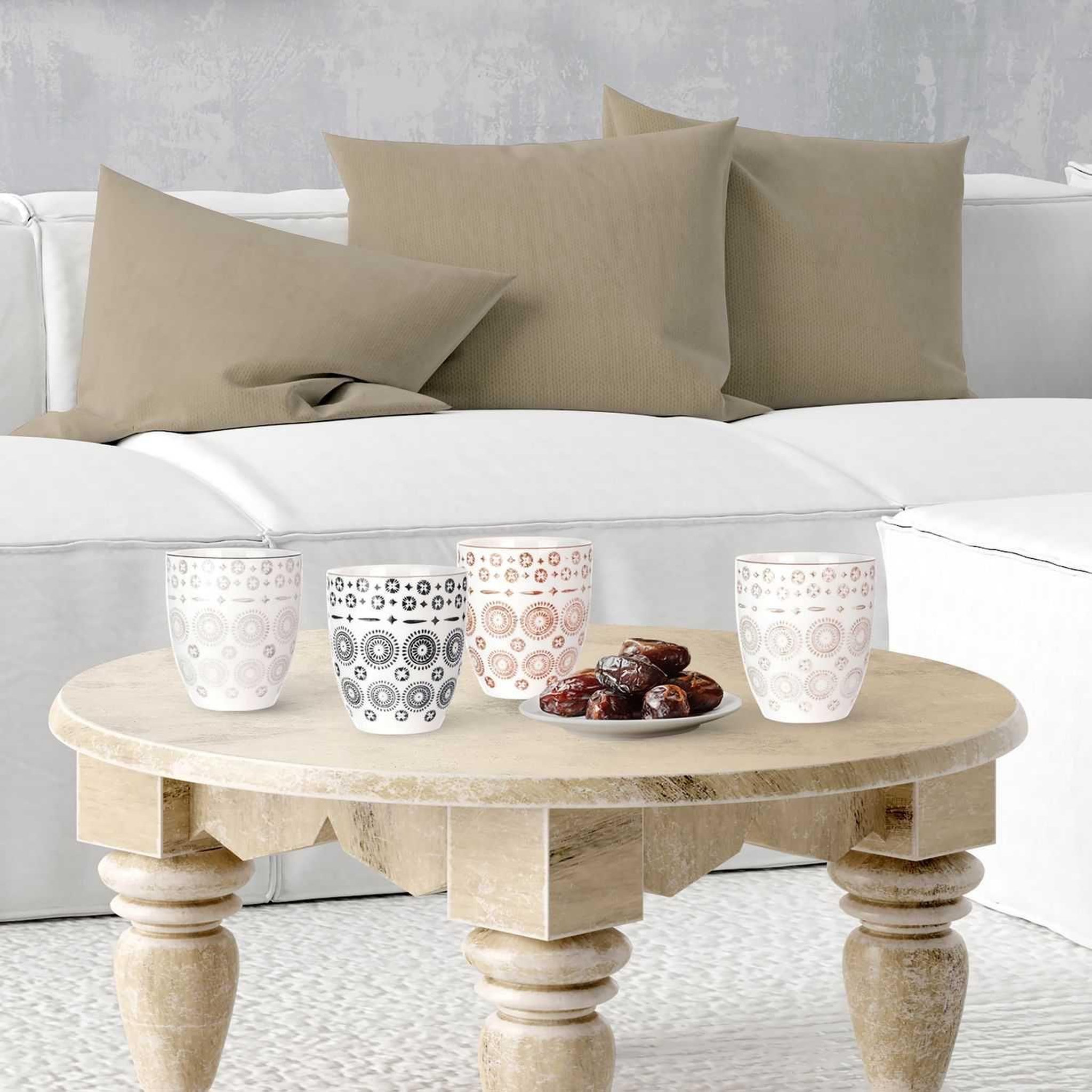 Voir la diapositive 2 : Saveur et dégustation 4 Mugs design ethnique Mirage - 250 ml - Blanc