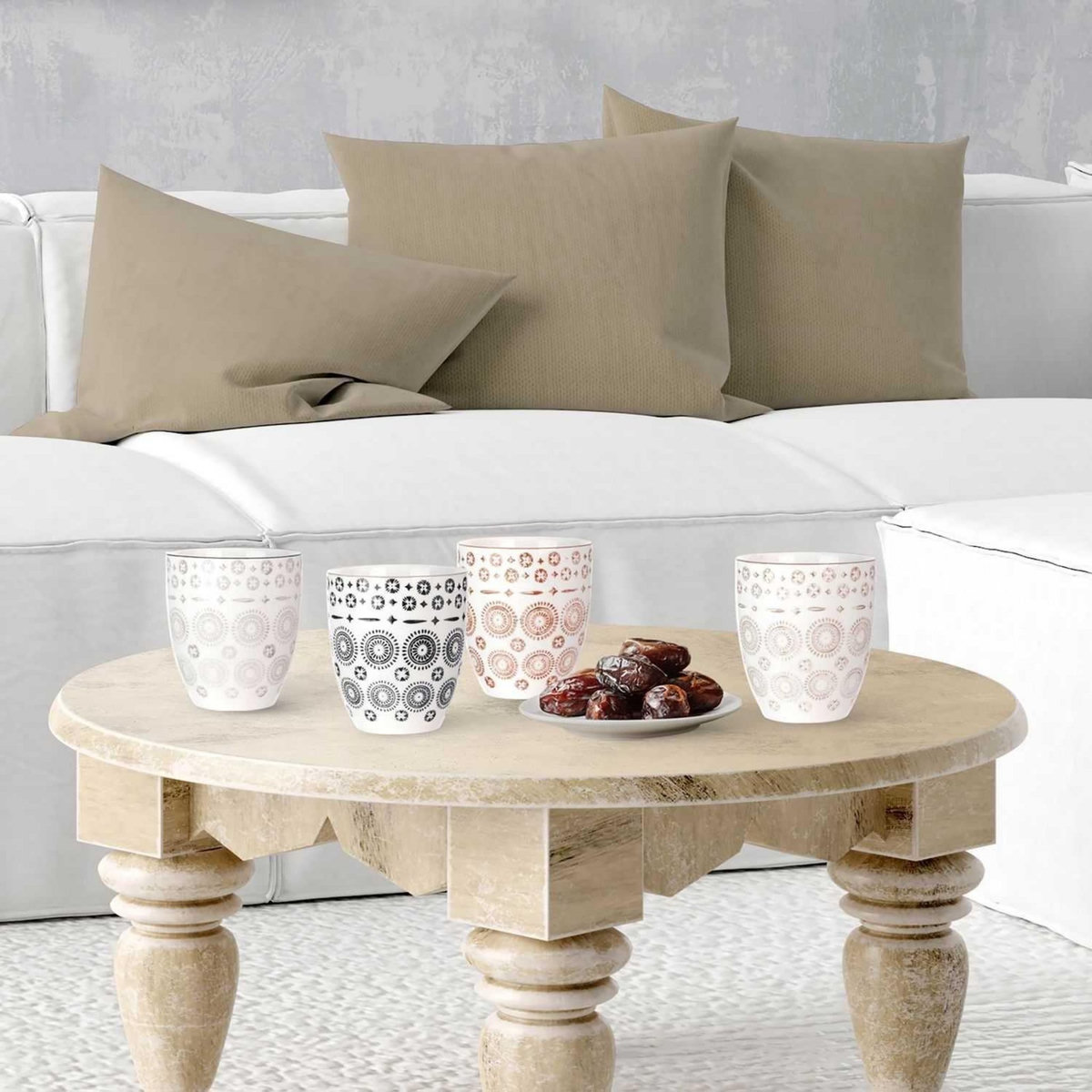 Saveur et dégustation 4 Mugs design ethnique Mirage - 250 ml - Blanc