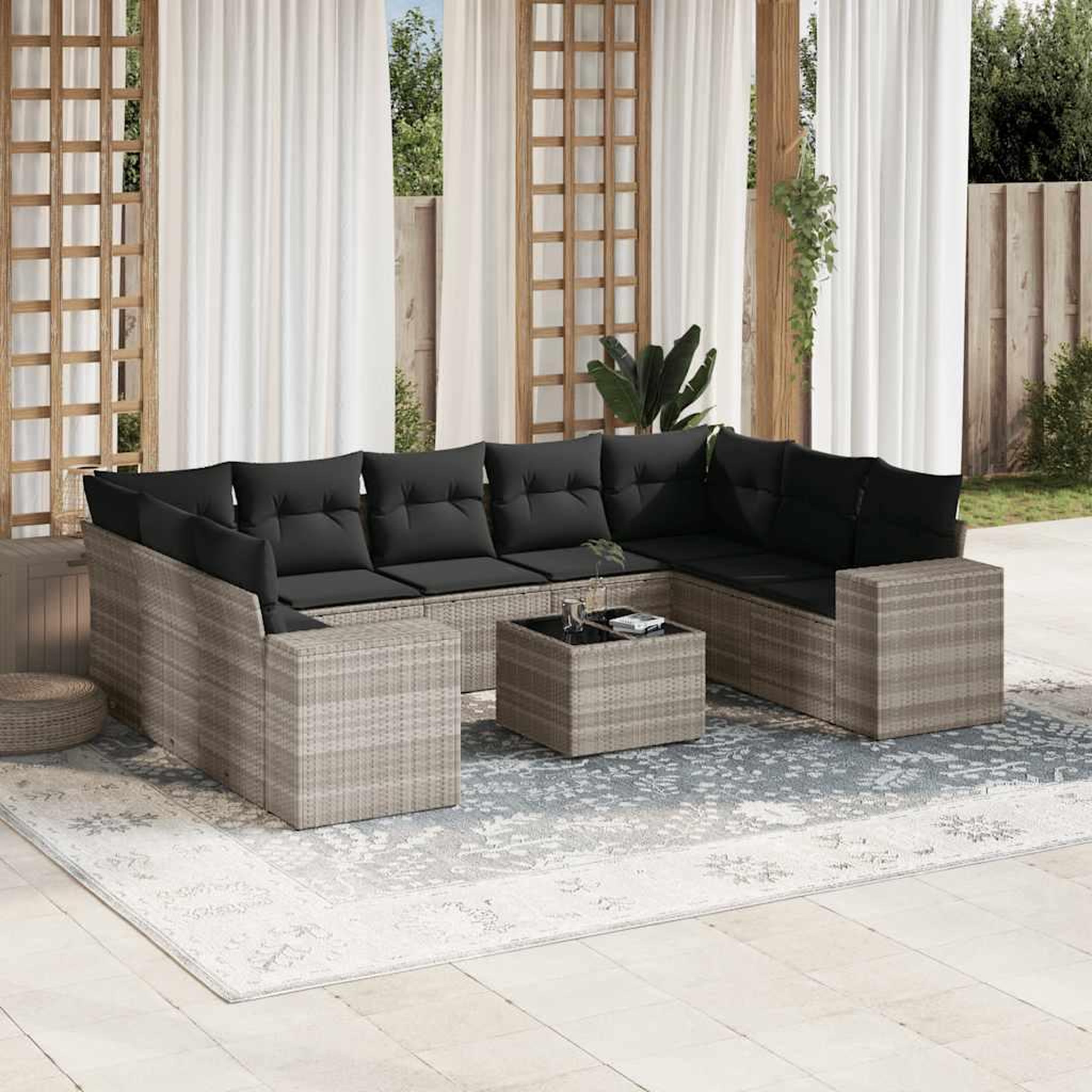 VIDAXL Salon de jardin avec coussins 10 pcs gris clair resine tressee