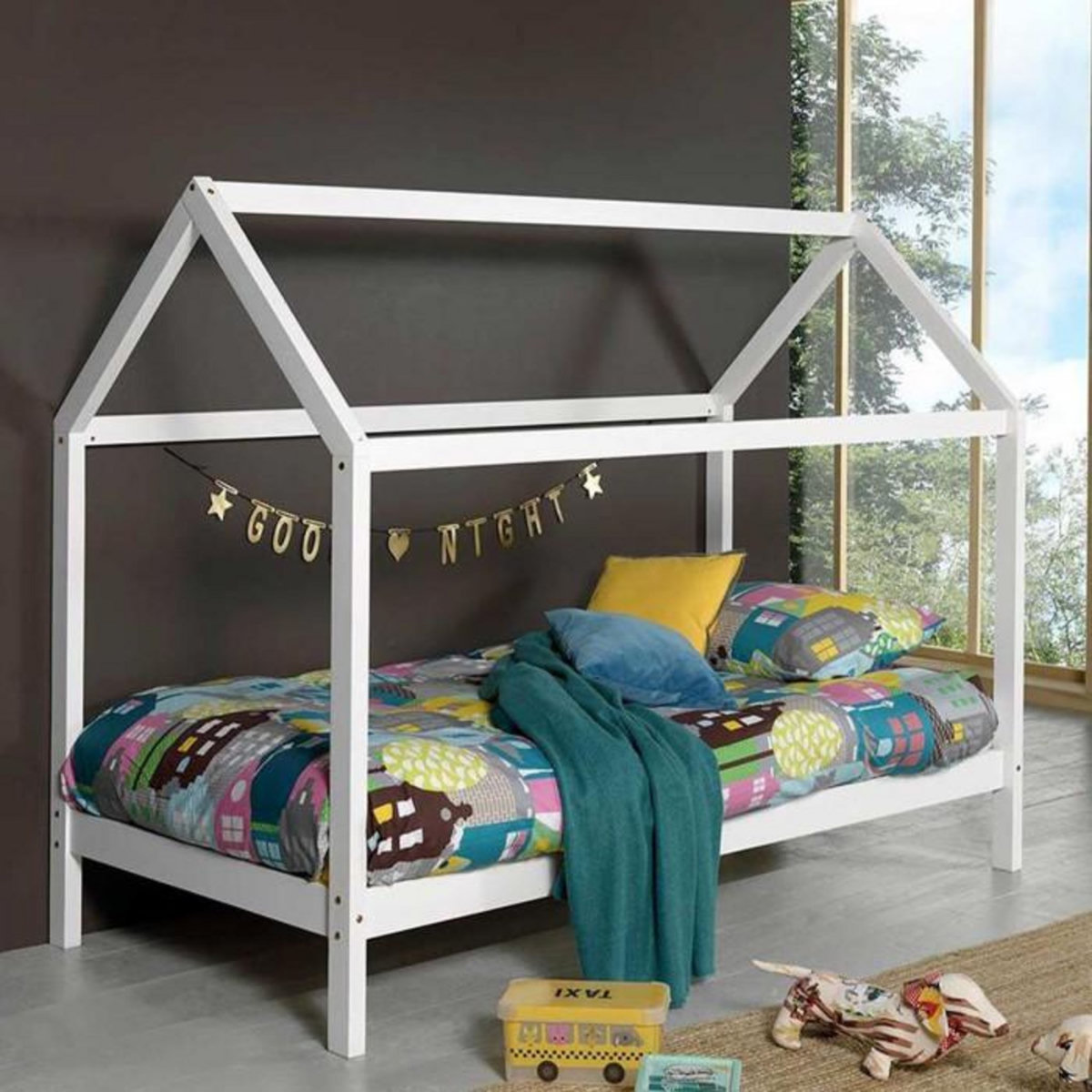 Paris Prix Pack - Lit Cabane Enfant & Matelas  Dallas  90x200cm Blanc