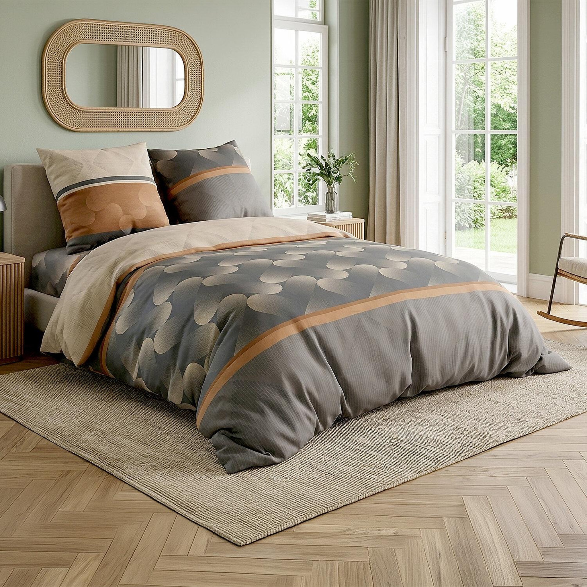 Voir la diapositive 2 : ATELIER DU COTON Parure de couette 100% coton 57fils jaspe