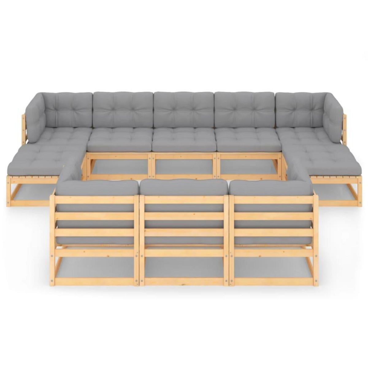 VIDAXL Salon de jardin 10 pcs avec coussins Bois de pin massif