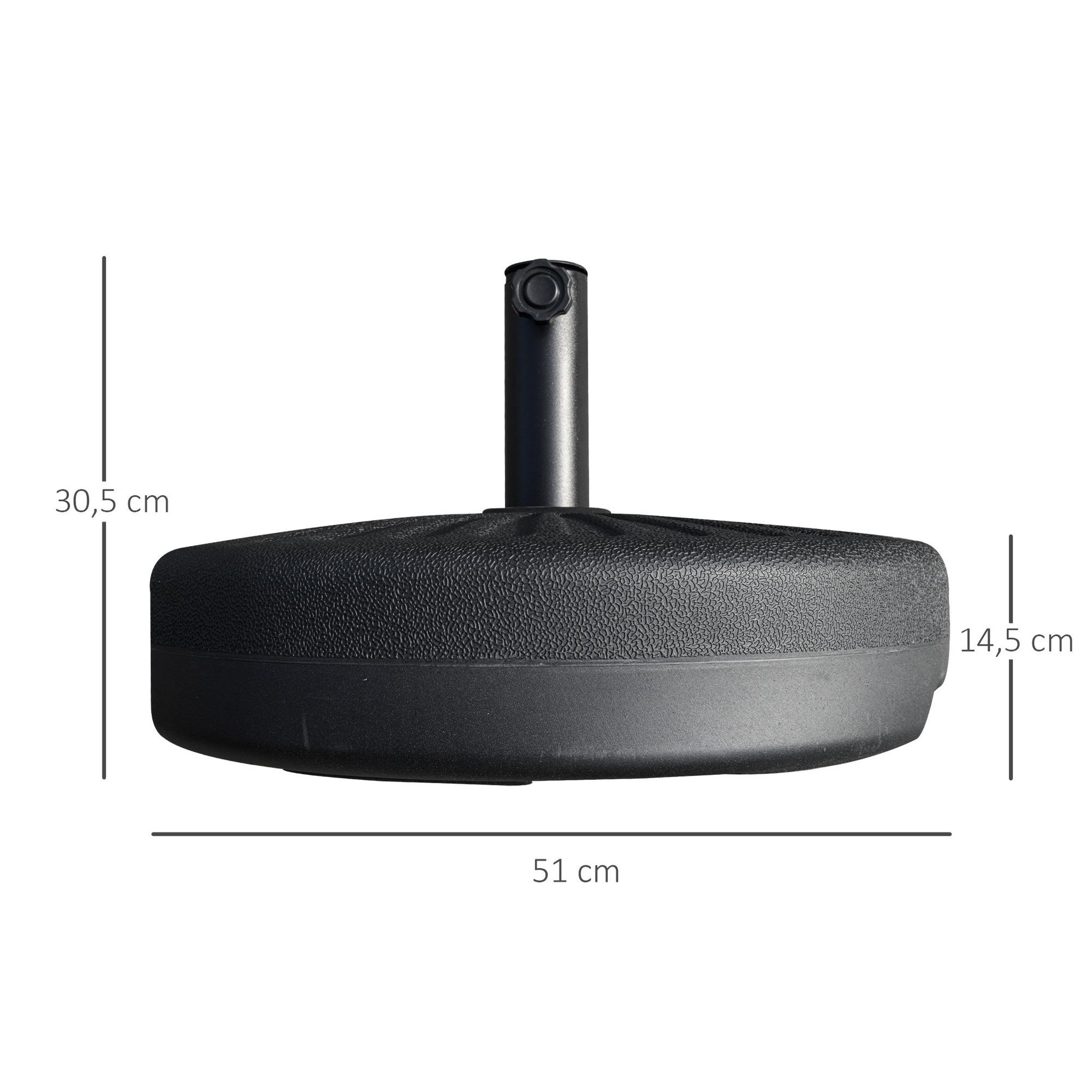 Voir la diapositive 3 : OUTSUNNY Pied de parasol rond base de lestage parasol Ø 51 x 30H cm HDPE motif rosace surface texturée noir