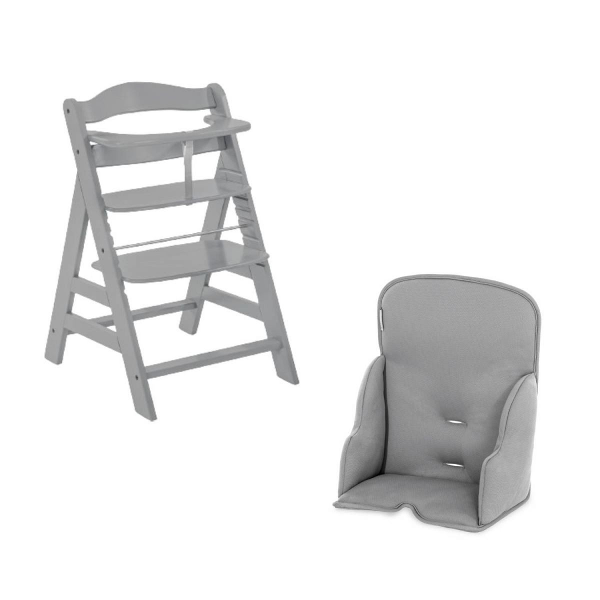HAUCK Chaise haute Alpha+B Gris + Coussin réducteur de chaise haute en bois Alpha Cosy Comfort Stretch Gris