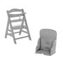 Voir la diapositive 1 : HAUCK Chaise haute Alpha+B Gris + Coussin réducteur de chaise haute en bois Alpha Cosy Comfort Stretch Gris