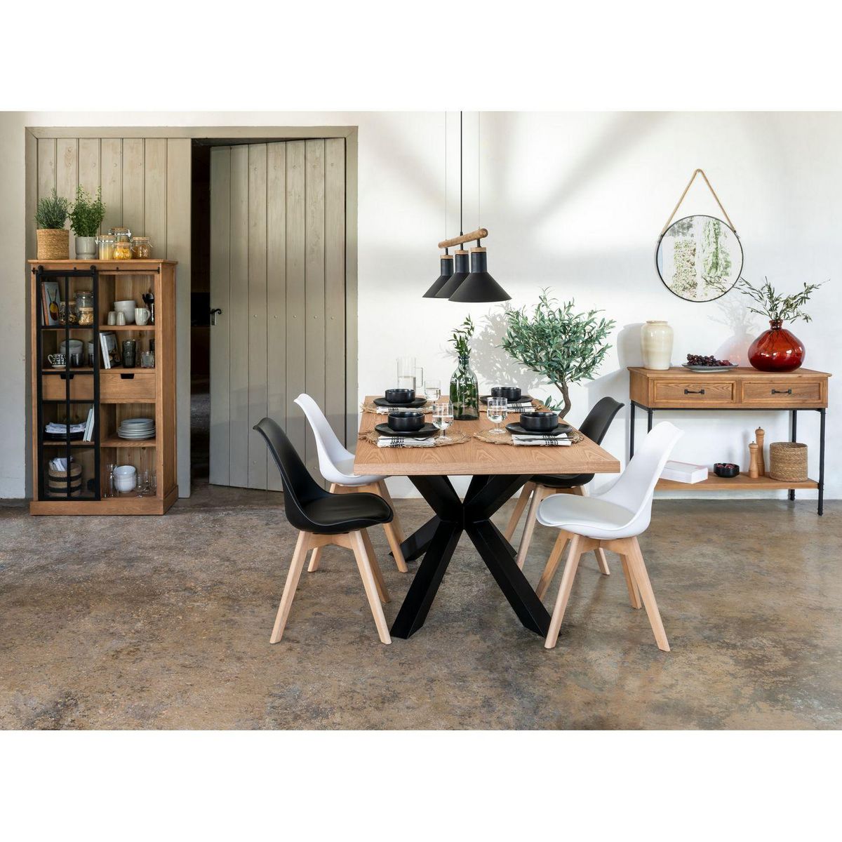 ATMOSPHERA Table à manger extensible Olaf en bois et métal pour 6 à 8 personnes - Marron