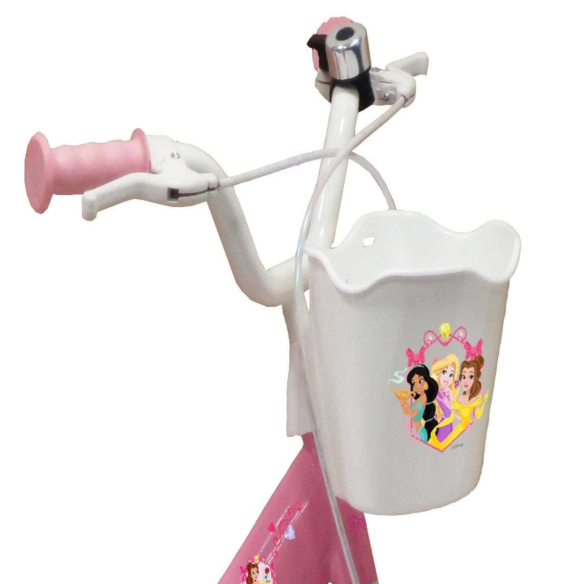 Voir la diapositive 3 : Disney Princesse Vélo enfant - Modème 14'' Princesse de Disney pour enfant de 95/110 cm avec stabilisateurs - Panier avant - Porte poupée arrière - 2 freins