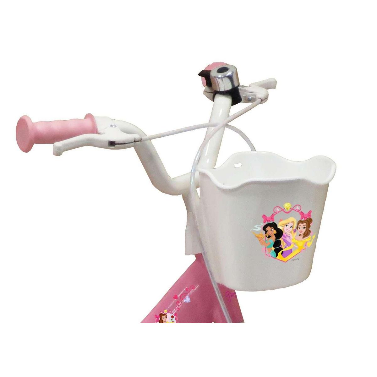 Disney Princesse Vélo enfant - Modème 14'' Princesse de Disney pour enfant de 95/110 cm avec stabilisateurs - Panier avant - Porte poupée arrière - 2 freins