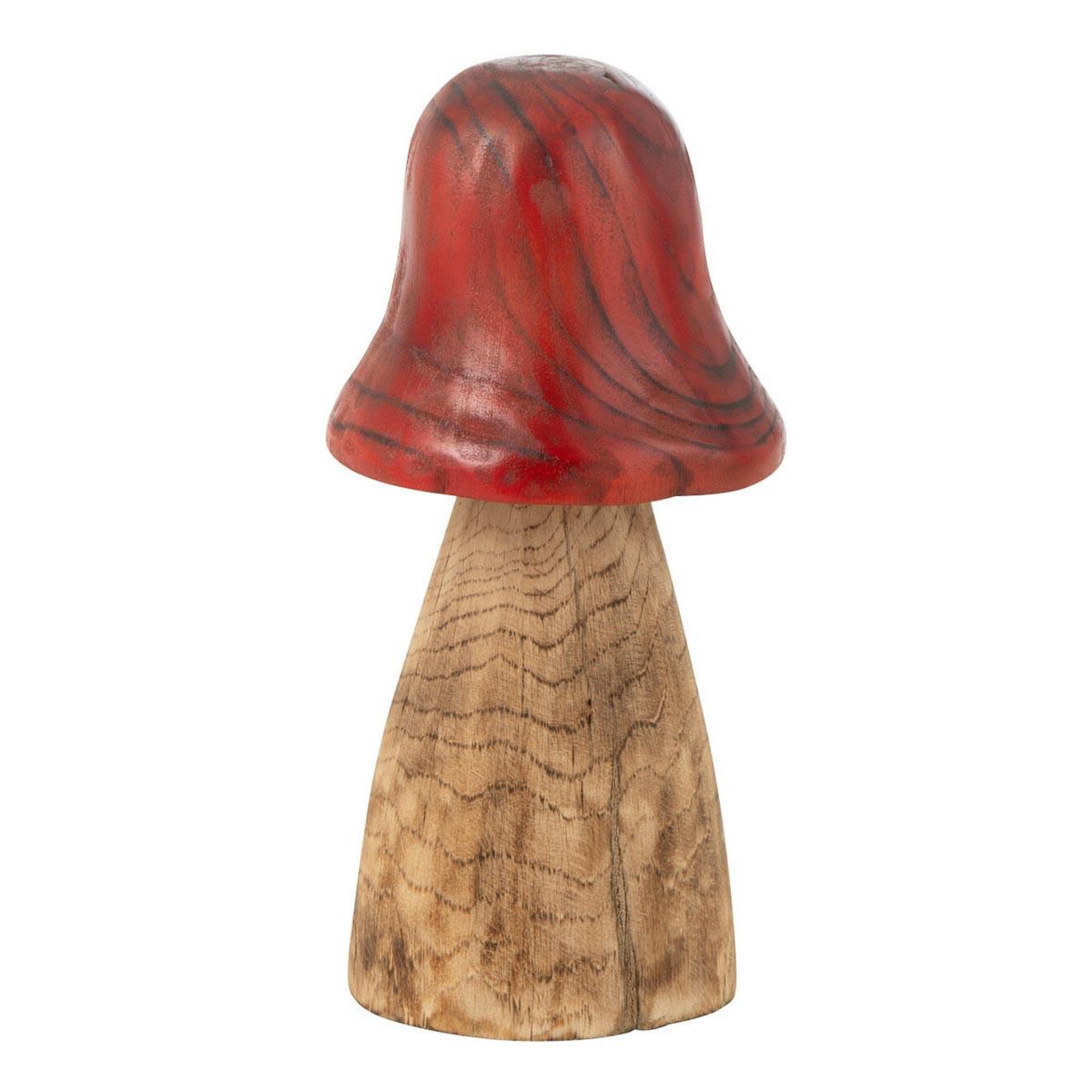 J-LINE Champignon déco en bois  cloche  32cm naturel & rouge