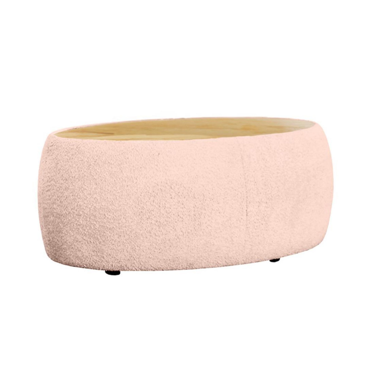 BEST MOBILIER Mahina - table basse ovale - en tissu bouclette et plateau effet bois - 114 cm