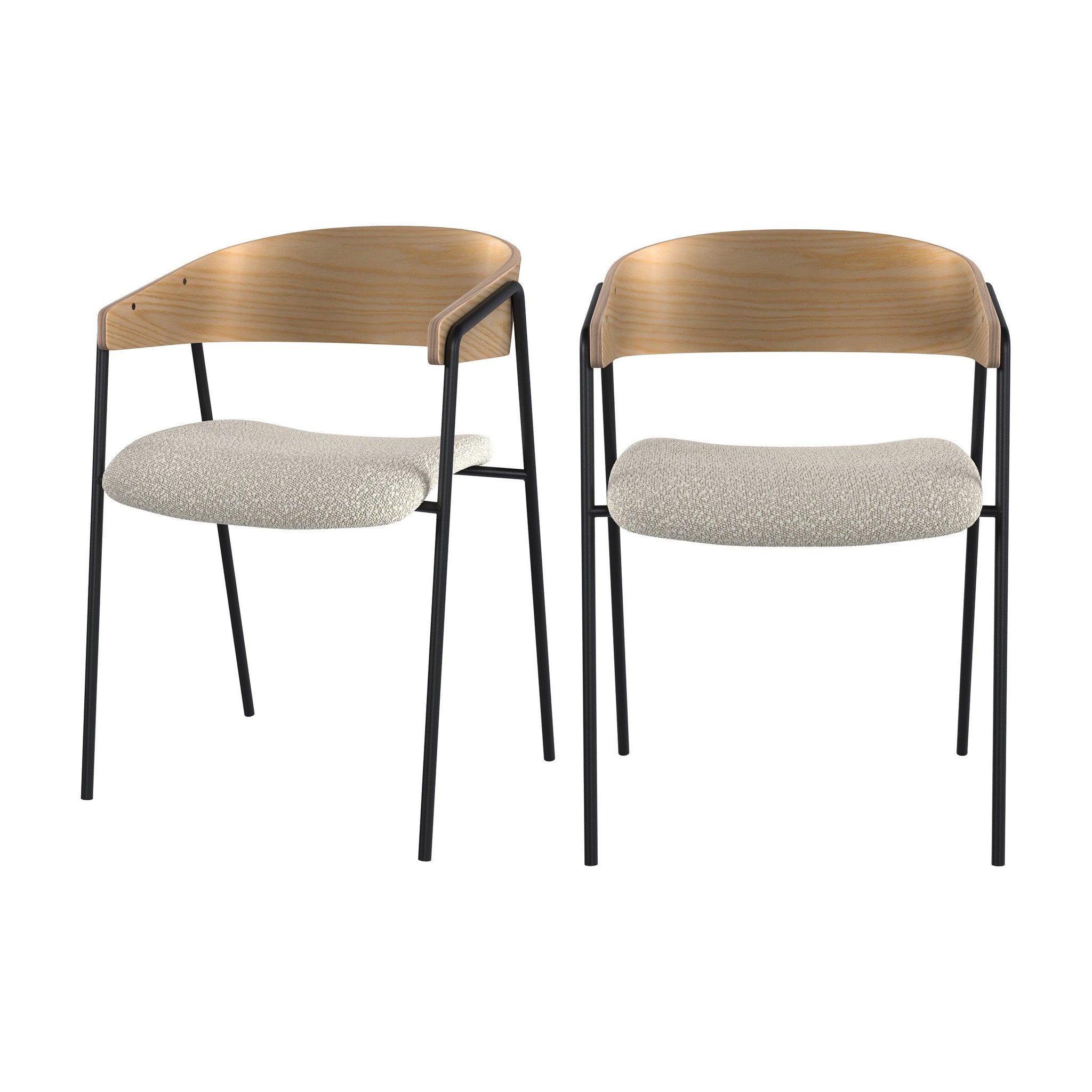 Voir la diapositive 1 : MAISON PAVANE Lot de 2 chaises en tissu bouclé blanc et bois de chêne-esmée