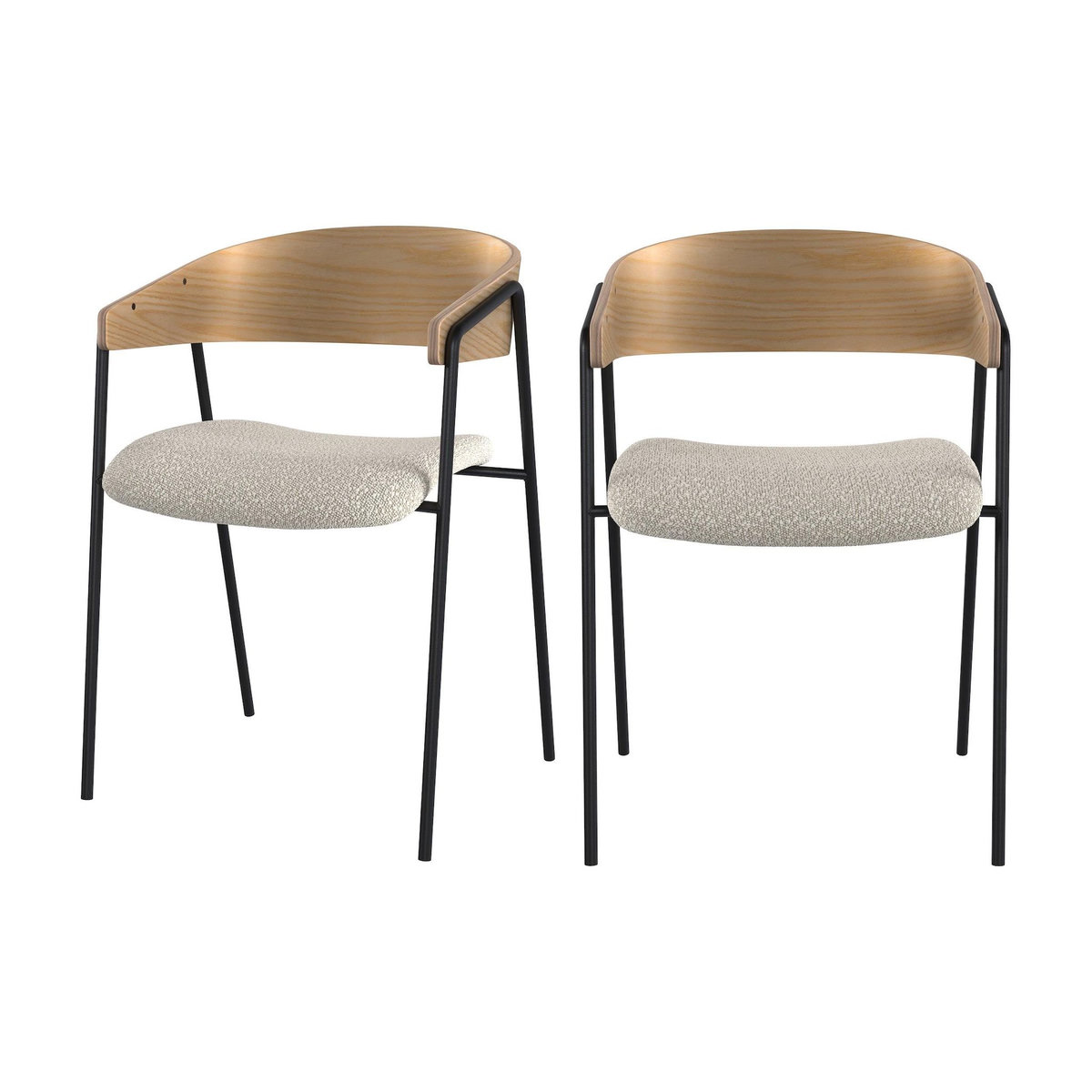 Rendez vous déco Lot de 2 chaises en tissu bouclé blanc et bois de chêne-Esmée